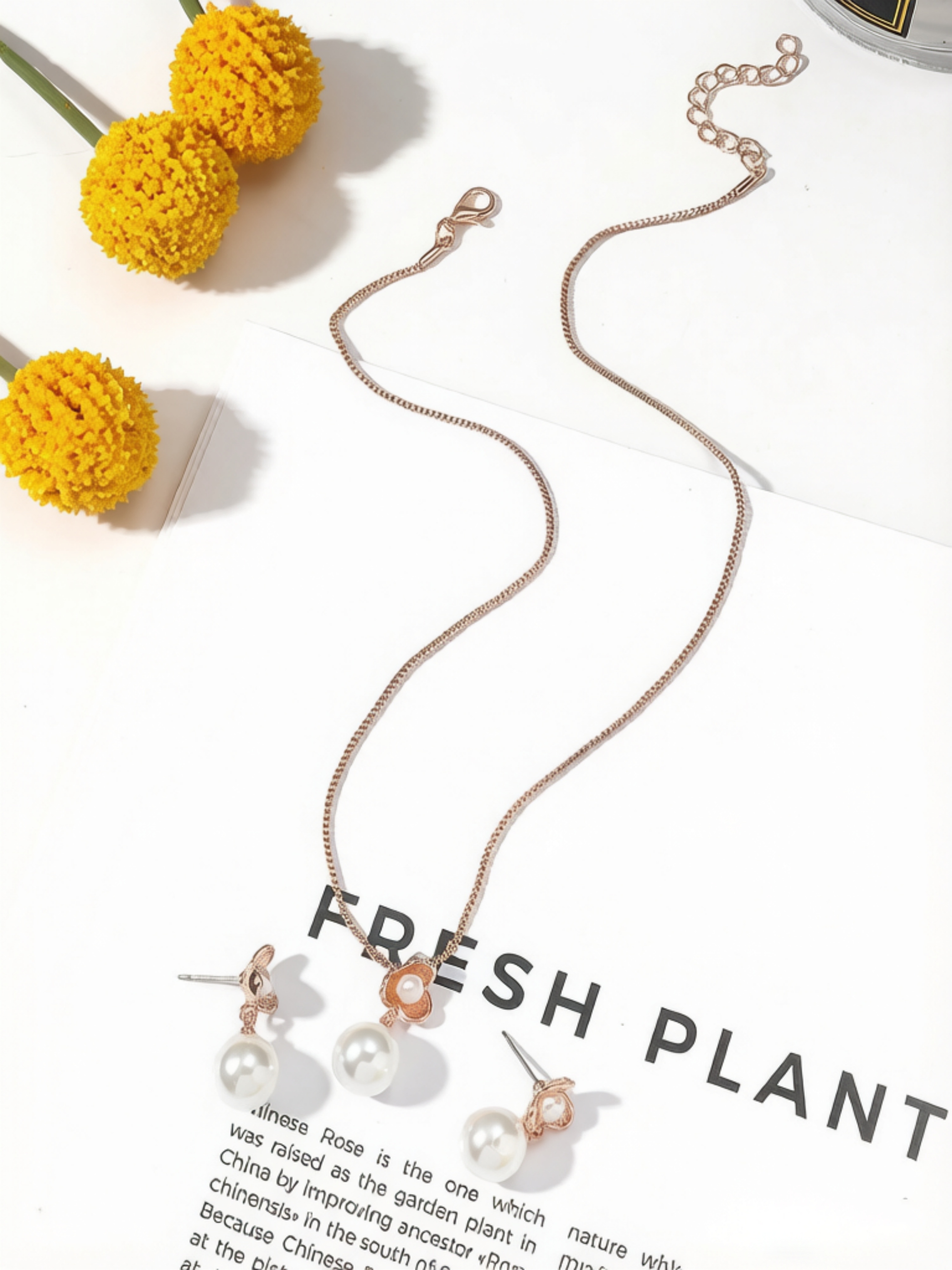 Rose Gold Floral Pearl Jewelry Set