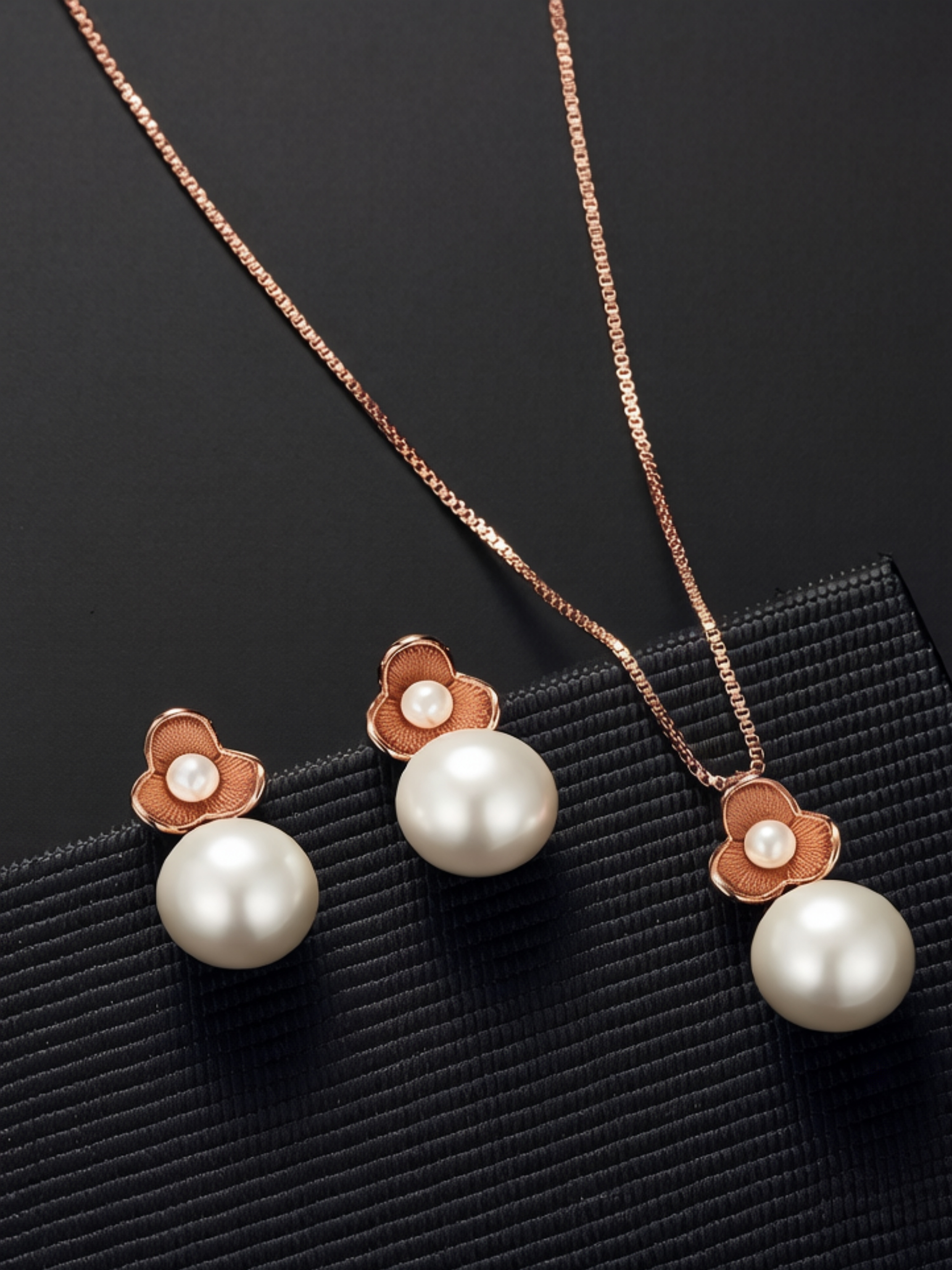 Rose Gold Floral Pearl Jewelry Set
