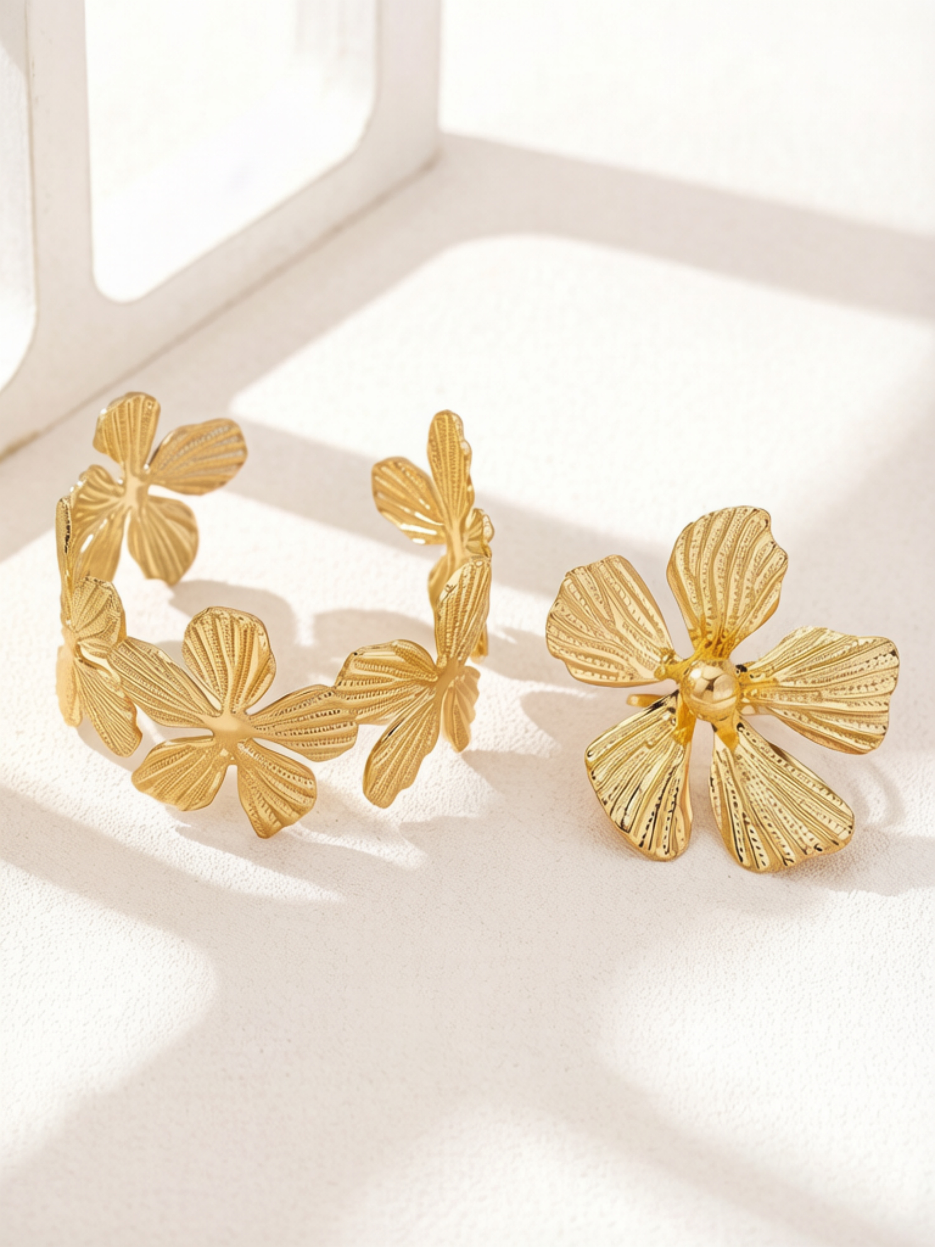 Golden Blossom Bracelet and Ring Set for Women