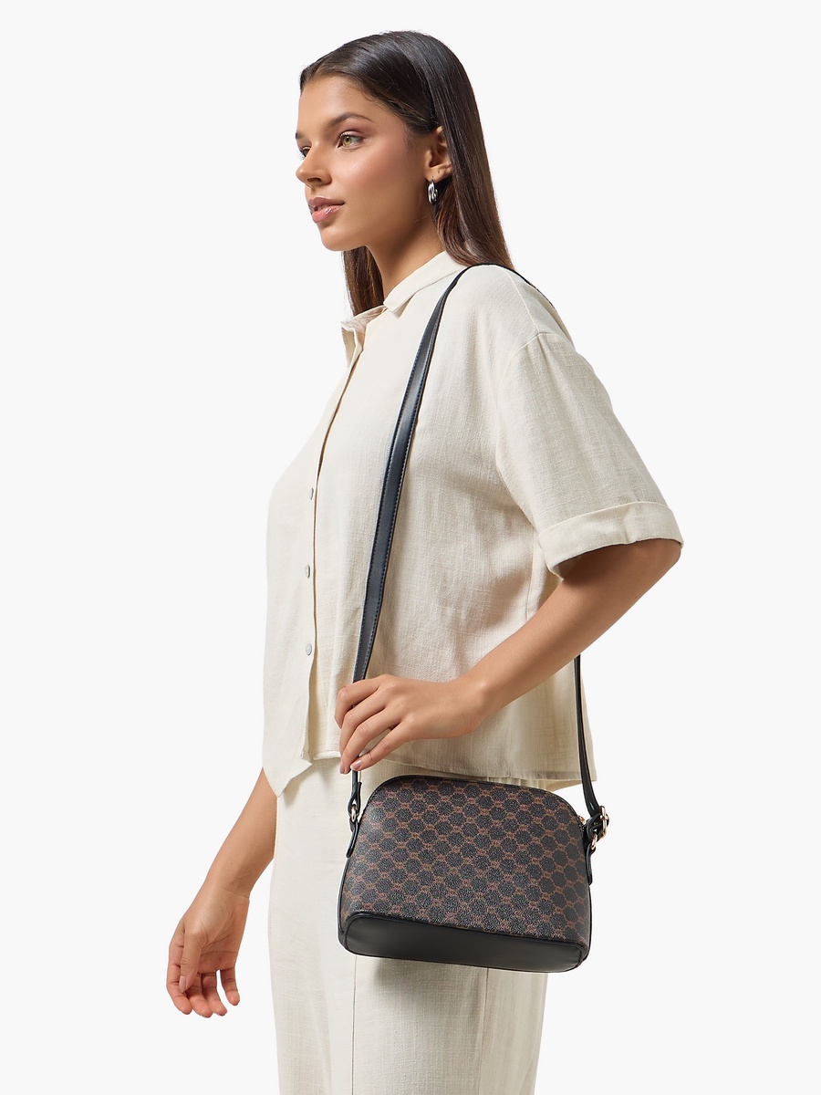 Tom Monogram Print Crossbody Bag with Zip Closure
