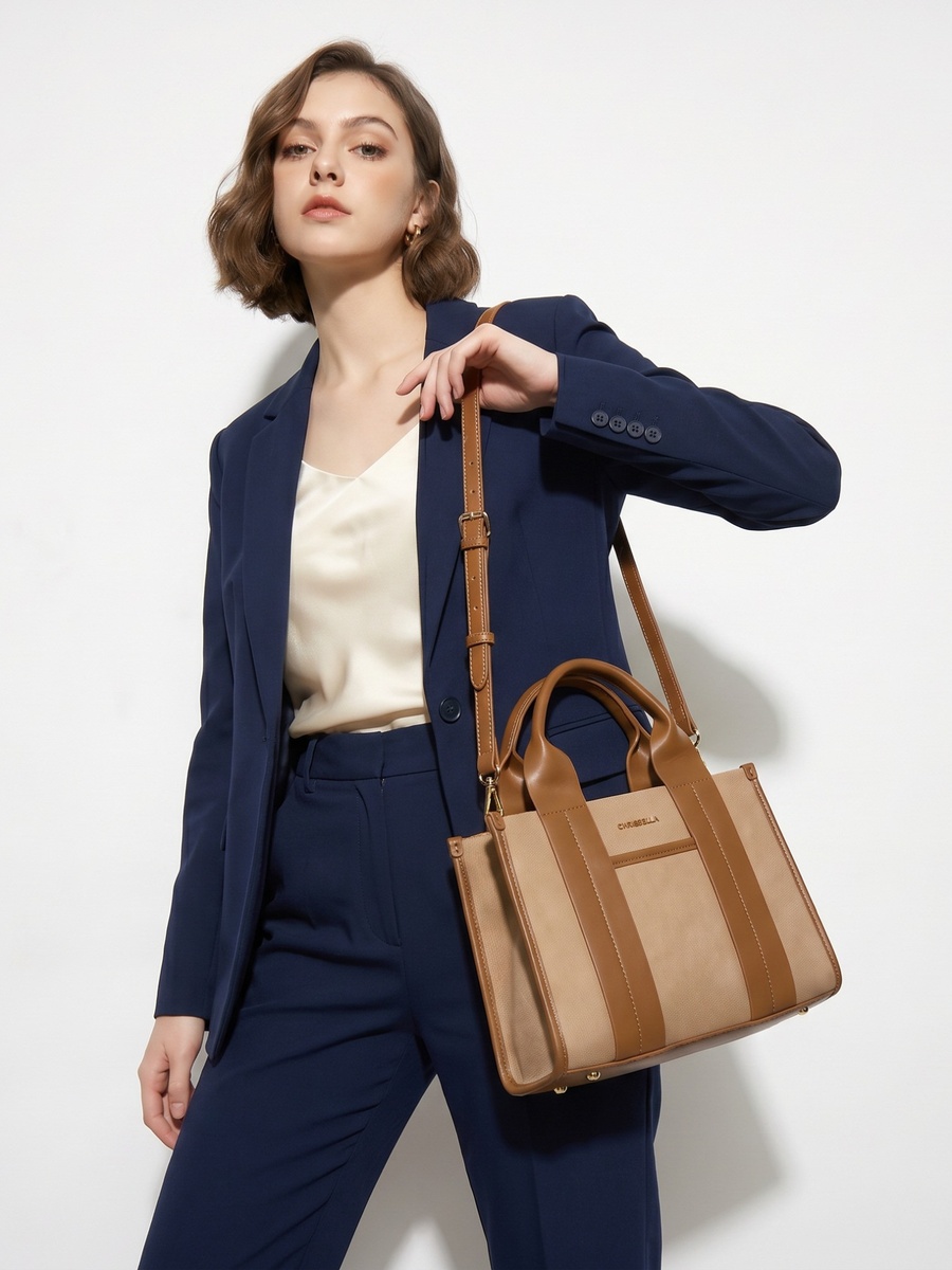 Panelled Tote Bag with Zip Closure