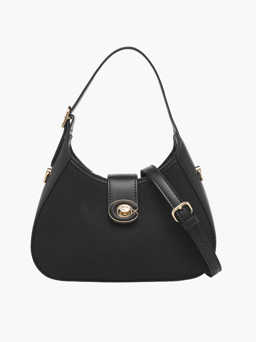 Solid Shoulder Bag with Twist Lock Closure