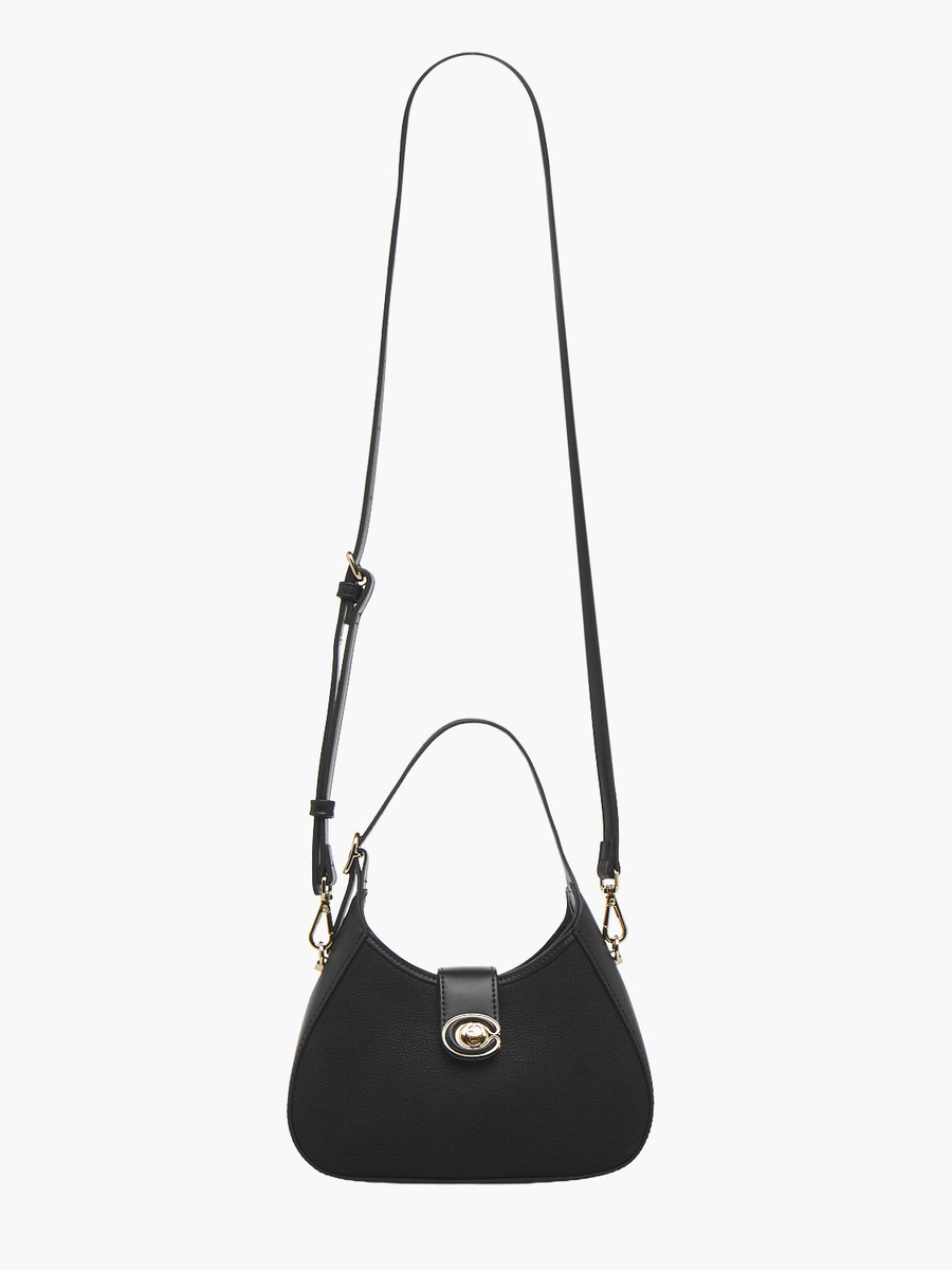 Solid Shoulder Bag with Twist Lock Closure