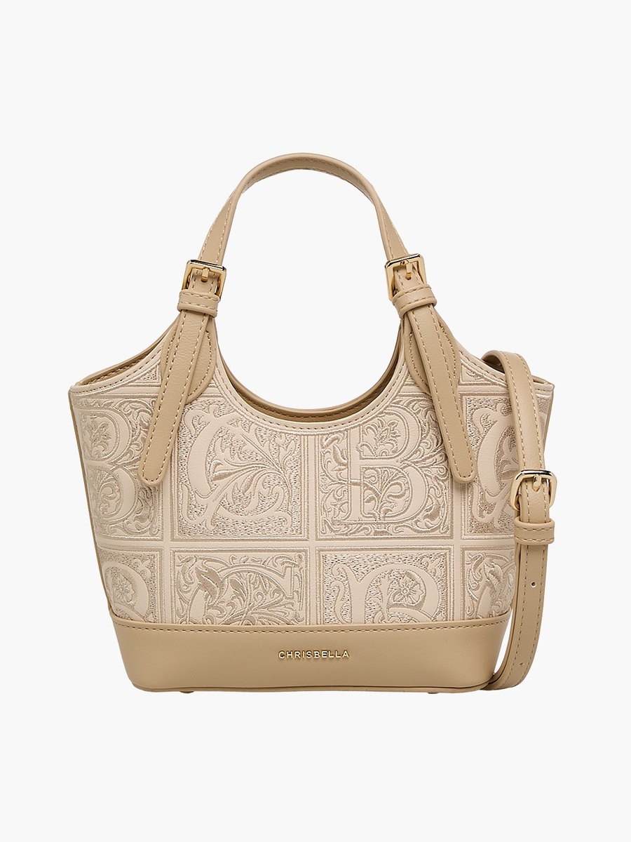 Embroidered Shoulder Bag with Zip Closure