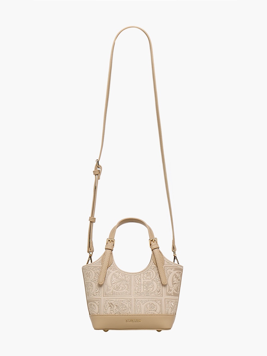 Embroidered Shoulder Bag with Zip Closure