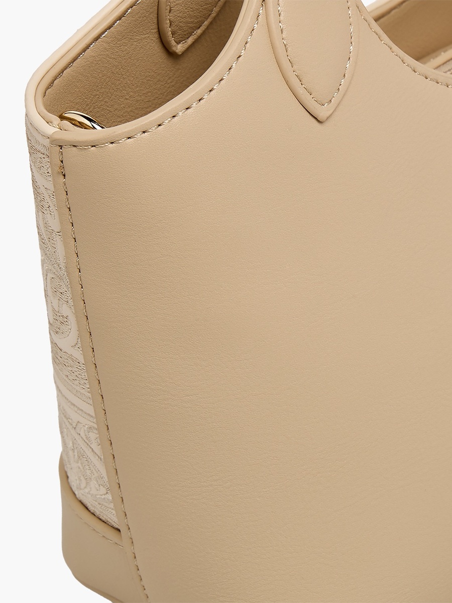 Embroidered Shoulder Bag with Zip Closure