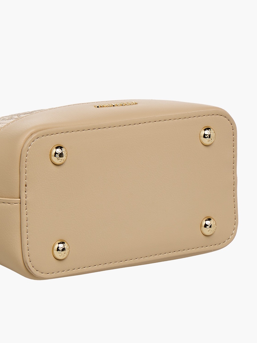 Embroidered Shoulder Bag with Zip Closure