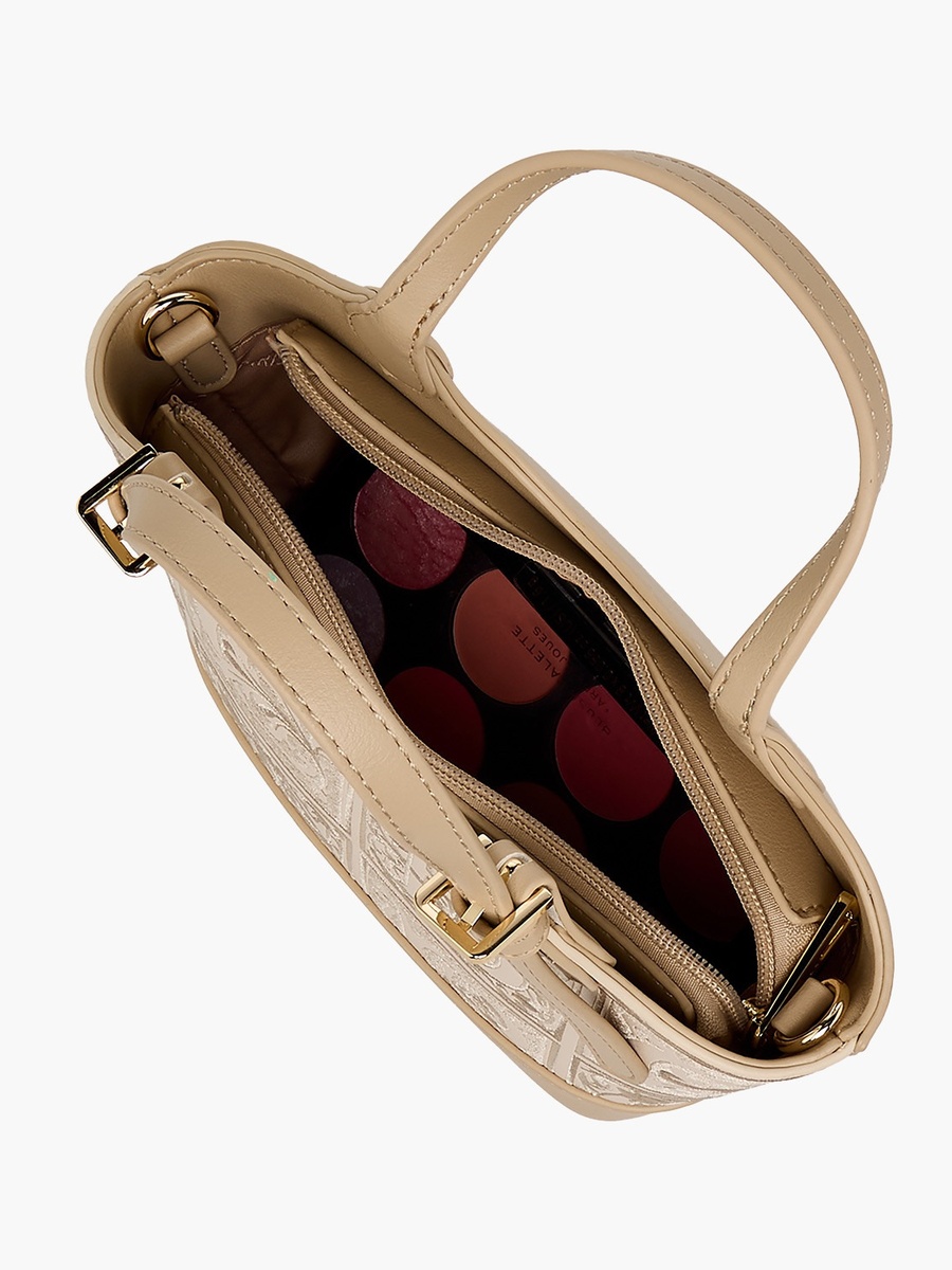 Embroidered Shoulder Bag with Zip Closure