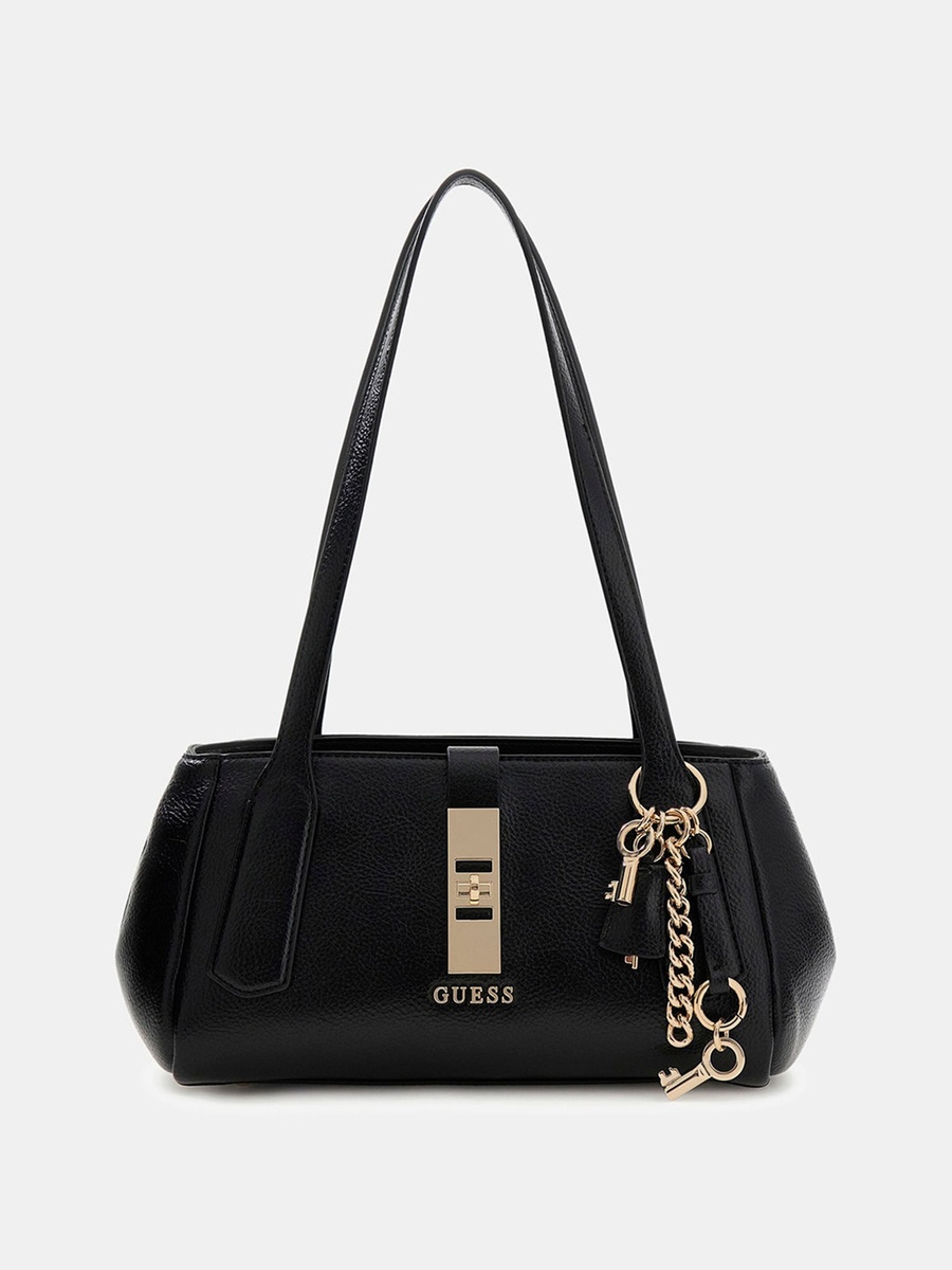 Brooke Textured Double Handle Shoulder Bag with Twist Lock Closure