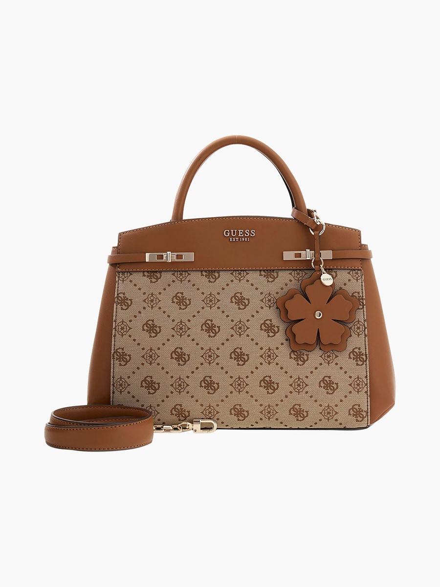 Melinda Monogram Double Handle Satchel Bag with Zip Closure and Detachable Strap
