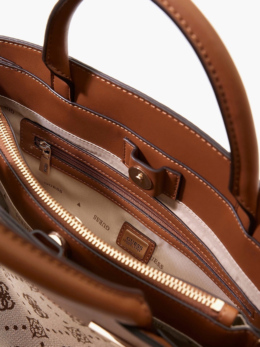 Melinda Monogram Double Handle Satchel Bag with Zip Closure and Detachable Strap