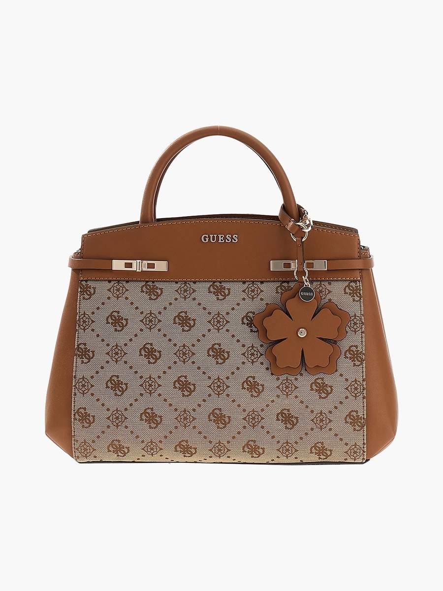 Melinda Monogram Double Handle Satchel Bag with Zip Closure and Detachable Strap