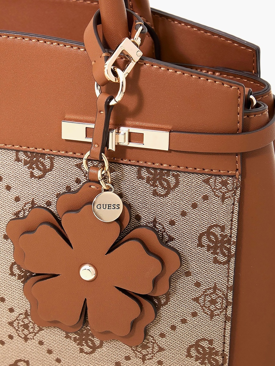 Melinda Monogram Double Handle Satchel Bag with Zip Closure and Detachable Strap