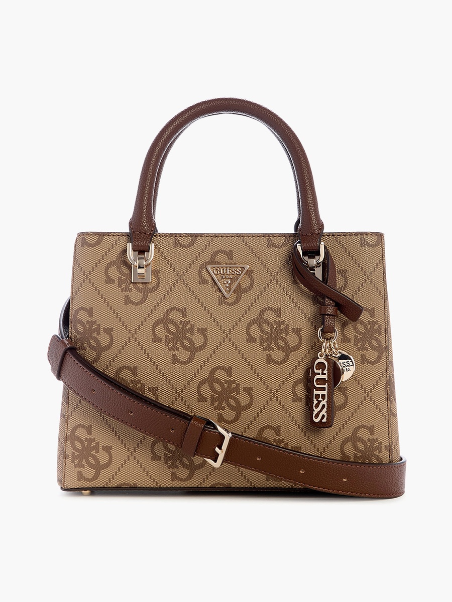 Noelle Ii Monogram Double Handle Satchel Bag with Zip Closure and Adjustable Strap