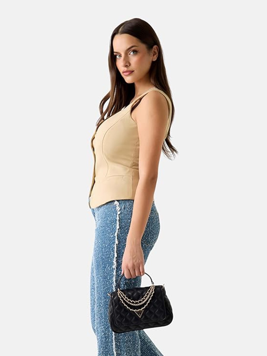 Giully Ii Quilted Top Handle Satchel Bag with Flap Closure and Detachable Strap