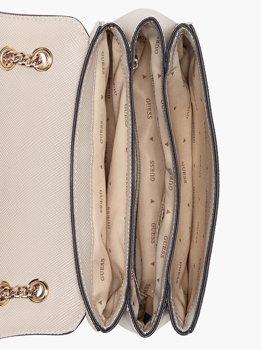 Noelle Ii Saffiano Texture Shoulder Bag with Flap Closure and Chain Strap