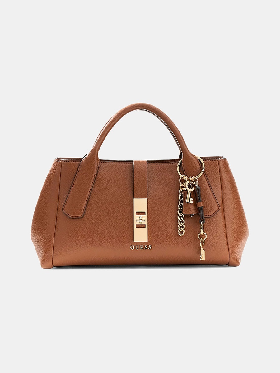 Brooke Textured Double Handle Mini Satchel Bag with Twist Lock Closure