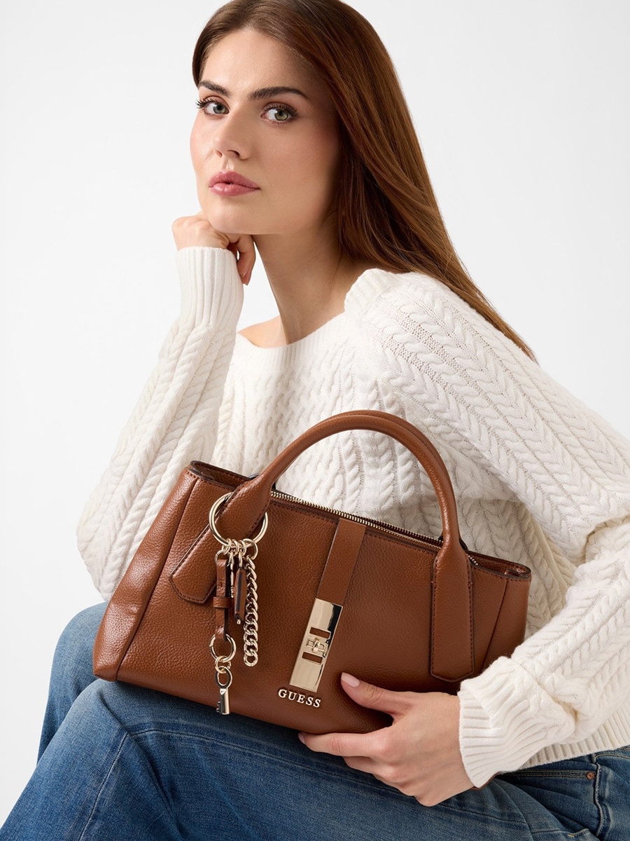 Brooke Textured Double Handle Mini Satchel Bag with Twist Lock Closure
