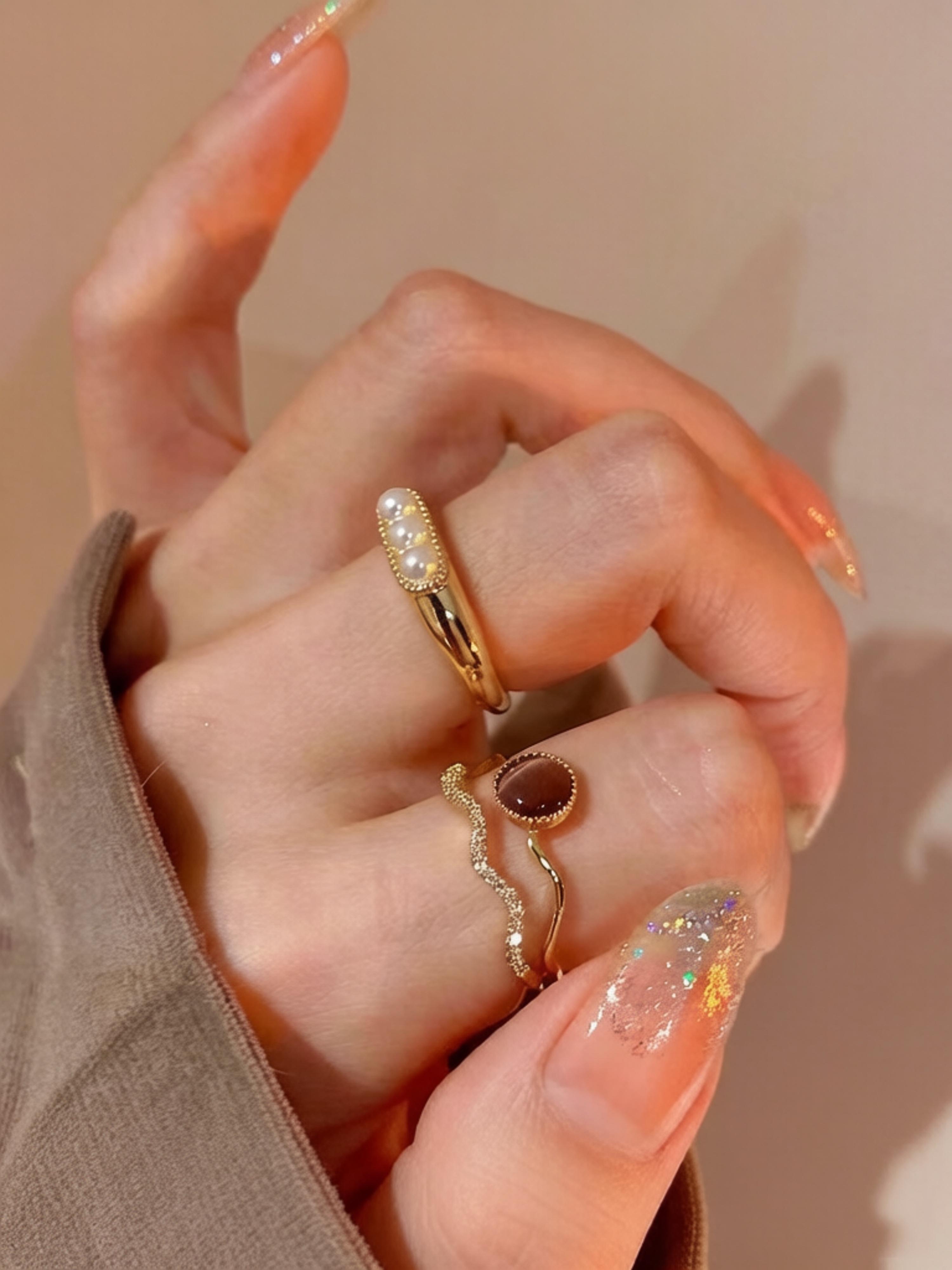 Gold and Pearl Ring Set