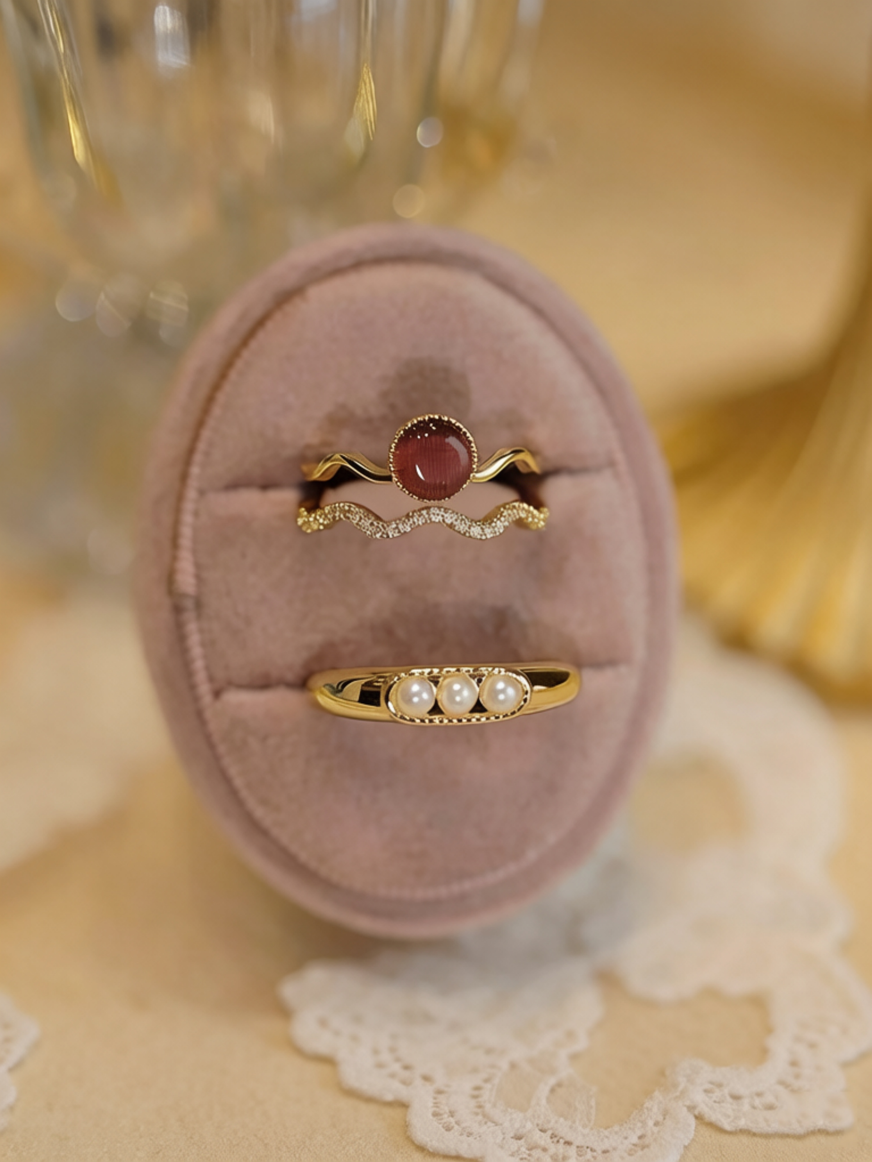 Gold and Pearl Ring Set