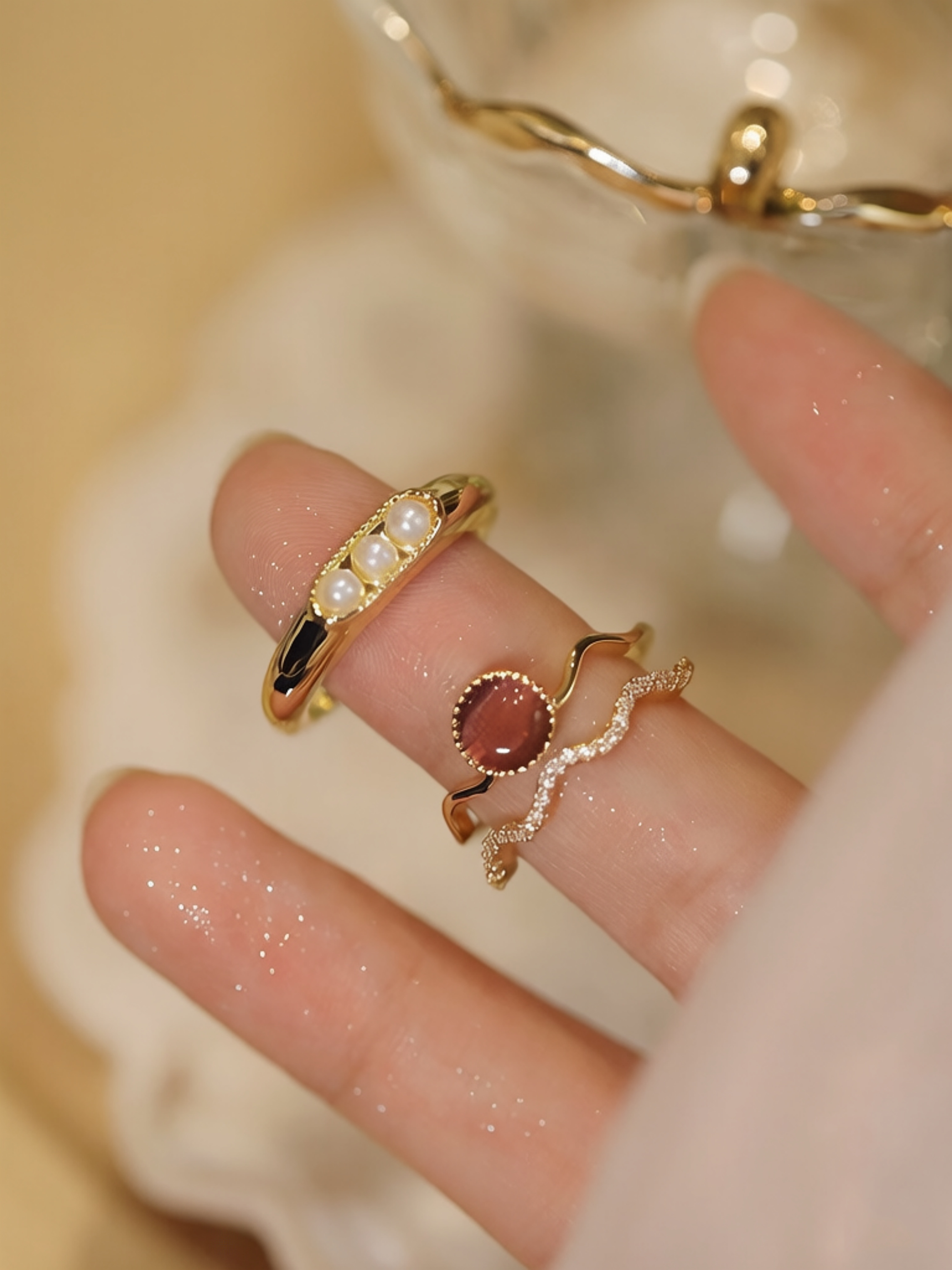 Gold and Pearl Ring Set