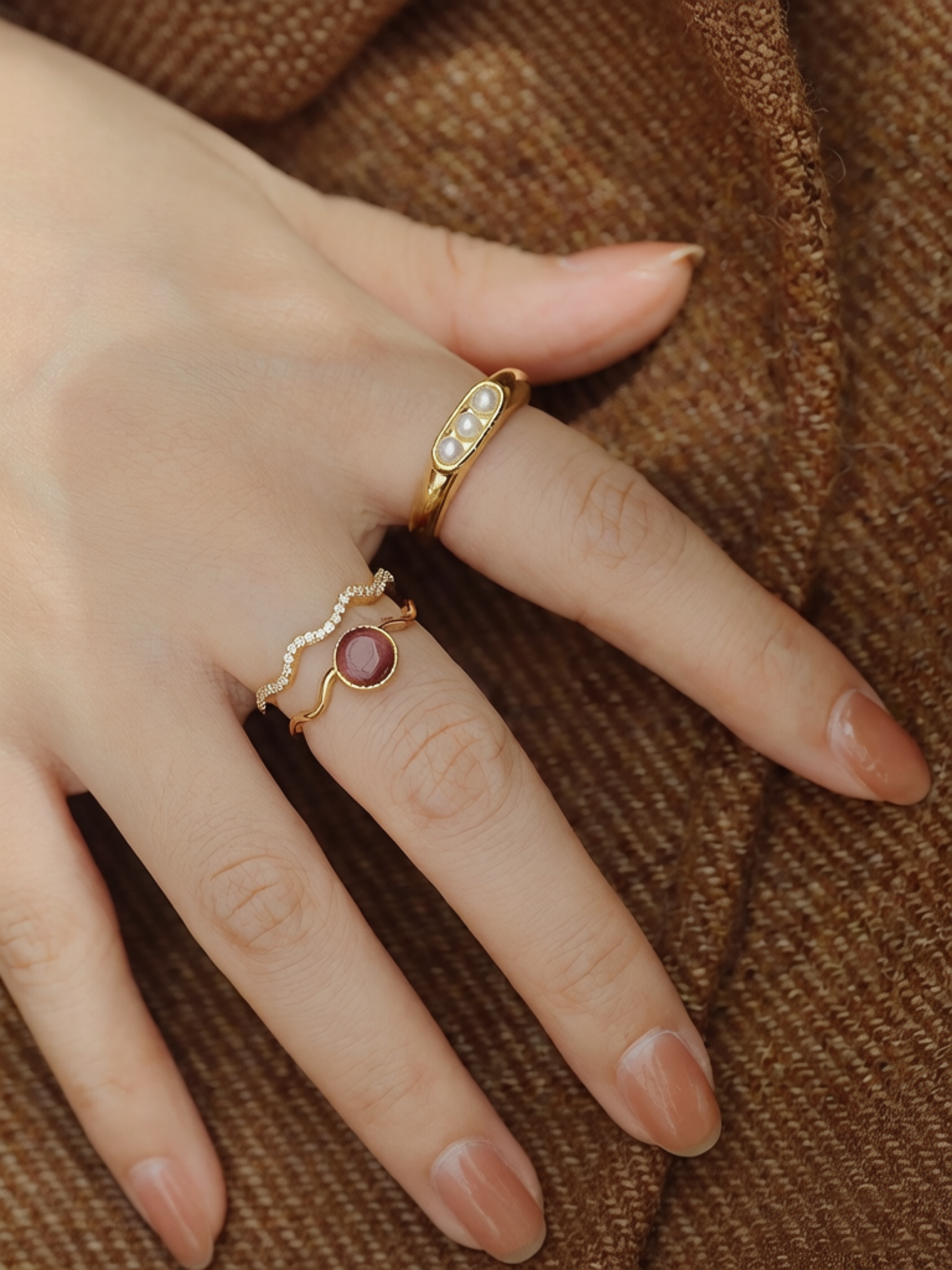 Gold and Pearl Ring Set