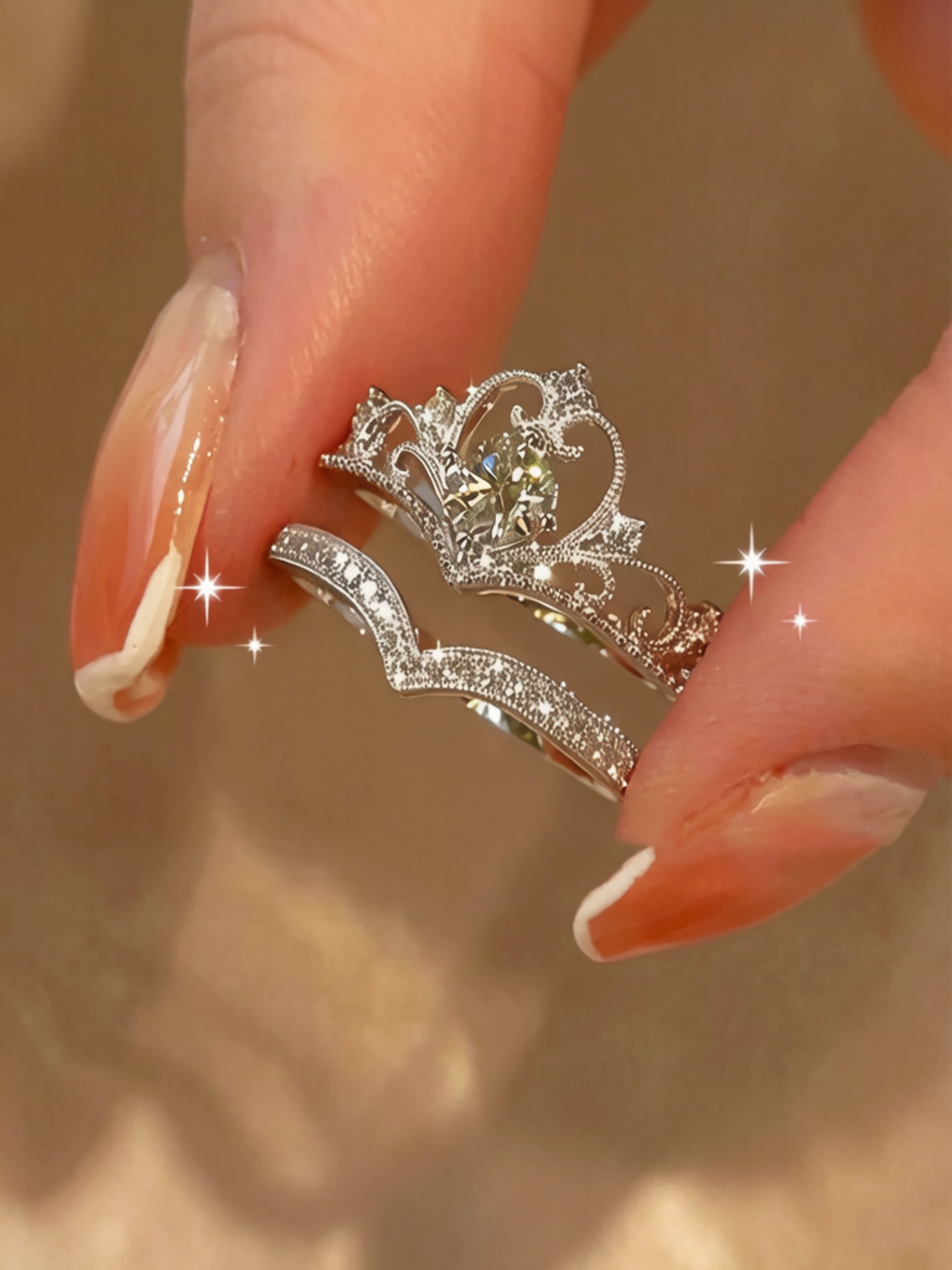 Silver Crown and Chevron Ring Set