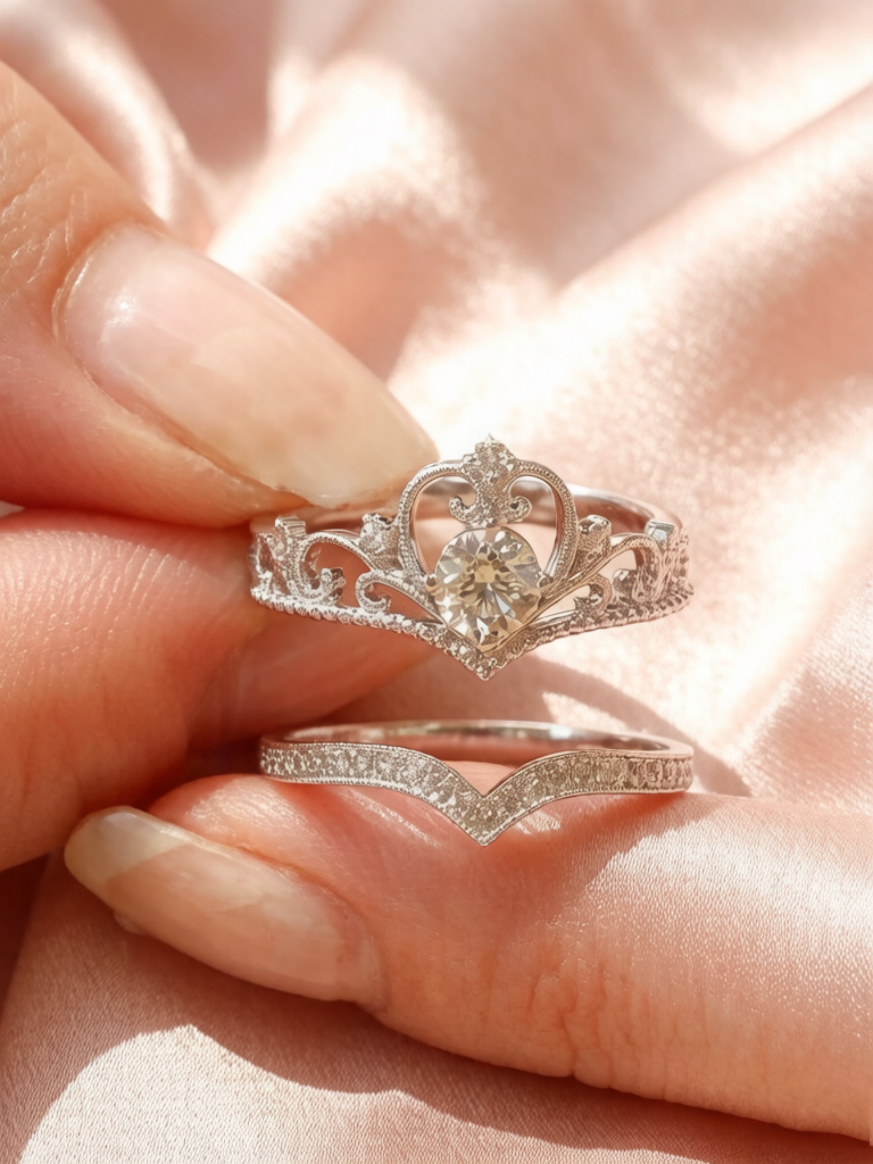 Silver Crown and Chevron Ring Set