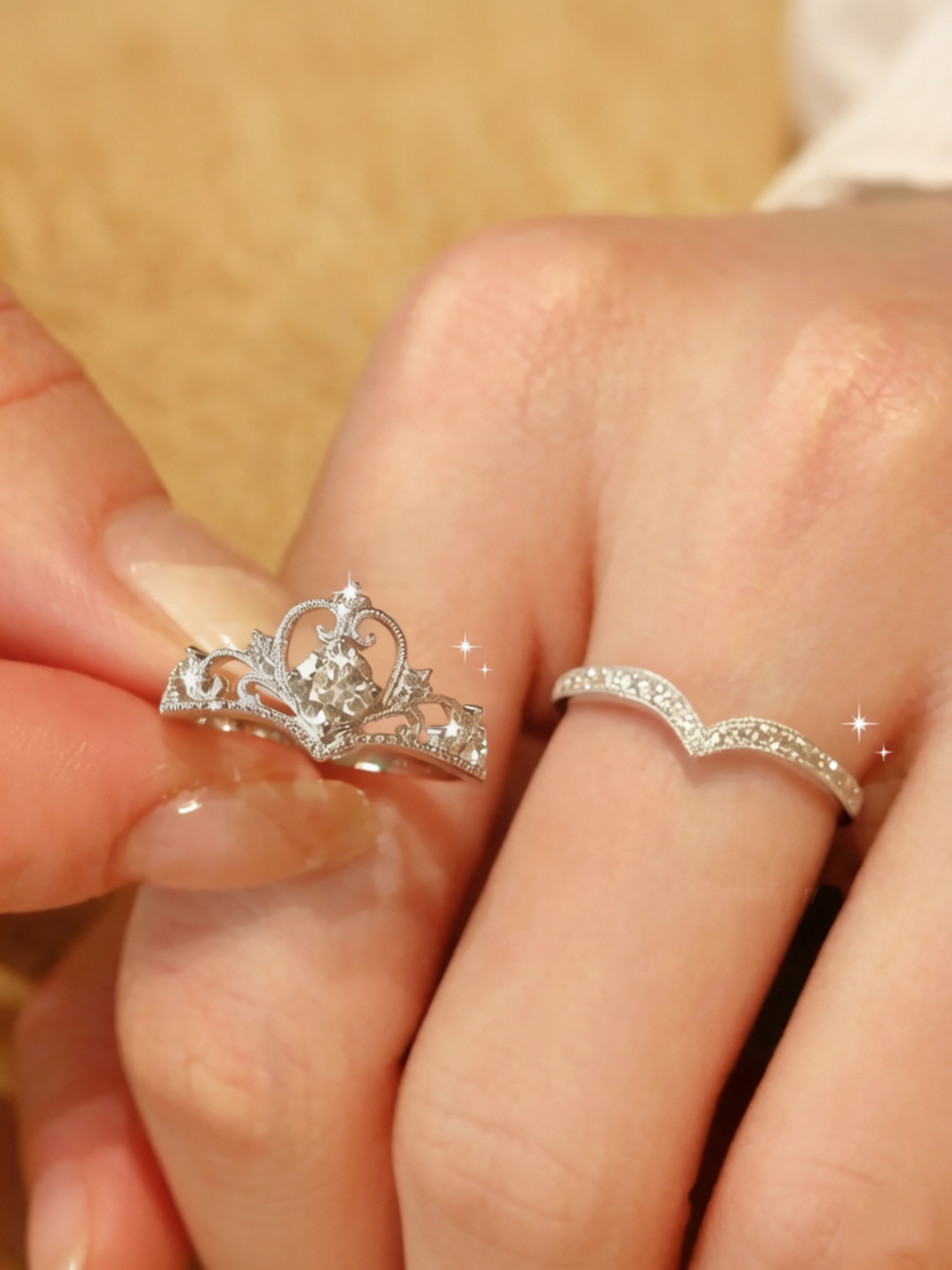 Silver Crown and Chevron Ring Set