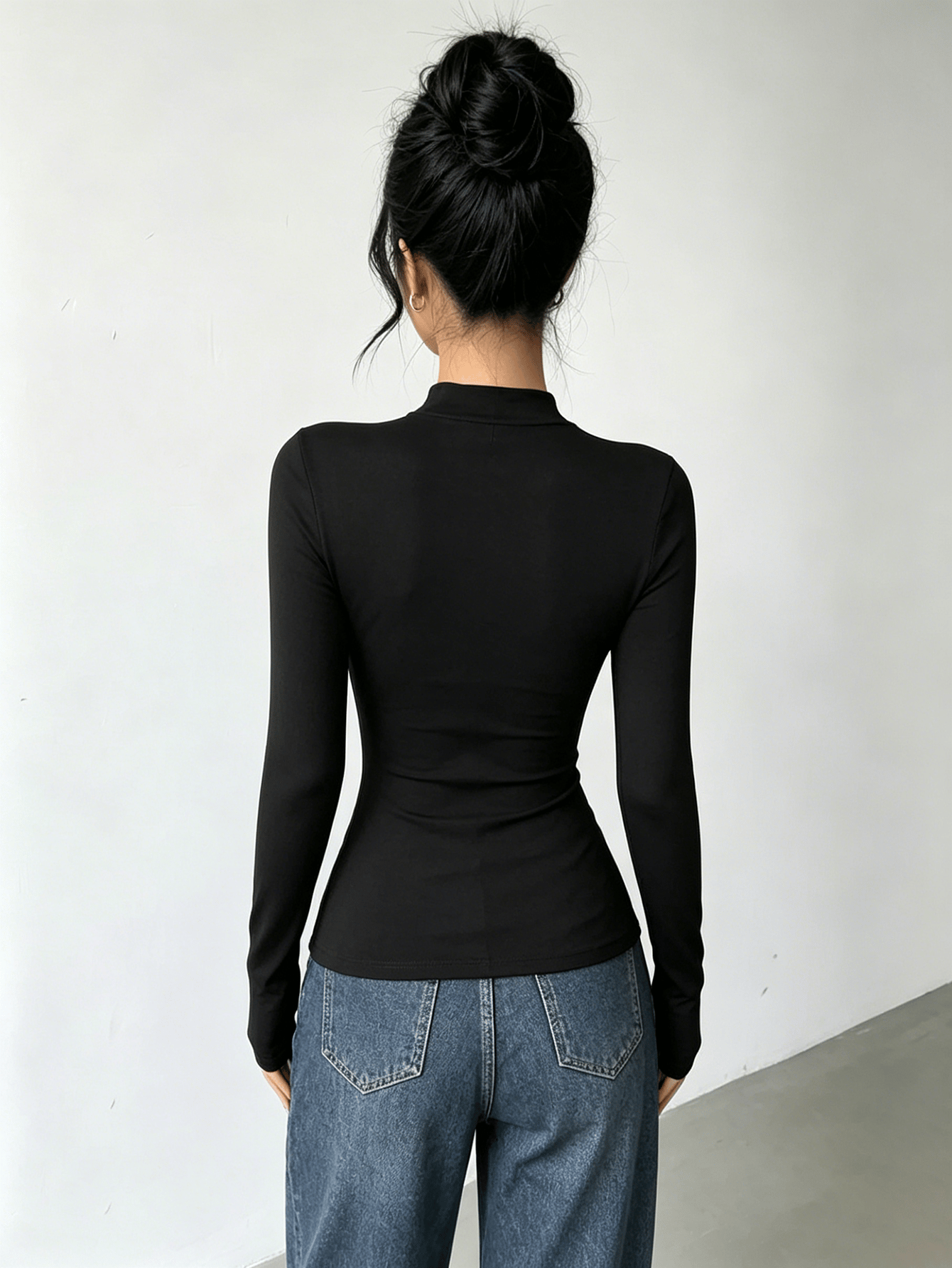 Chic Black Long Sleeve Top with 3D Floral Appliqué