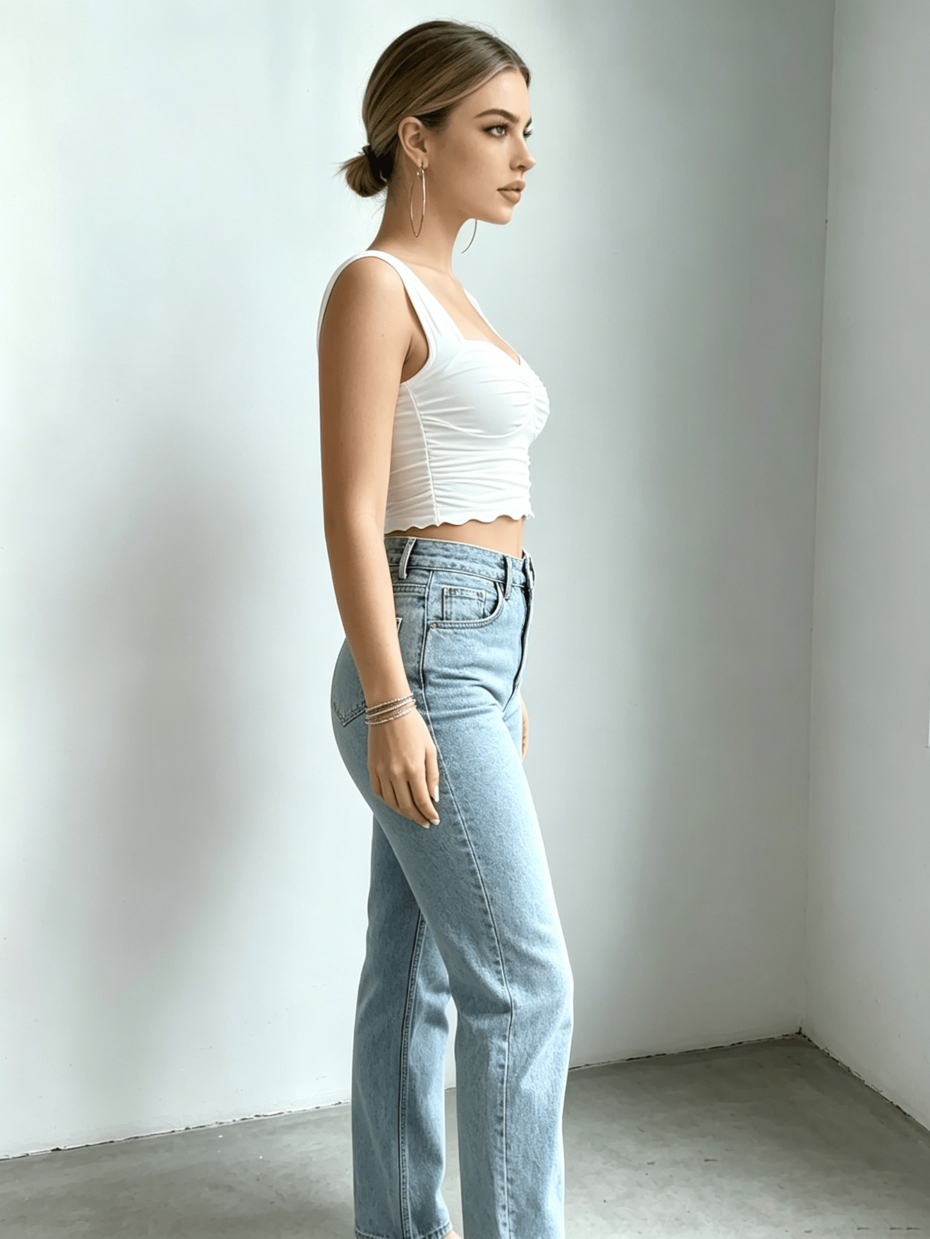 White Sweetheart Neck Ruched Wide Strap Crop Top