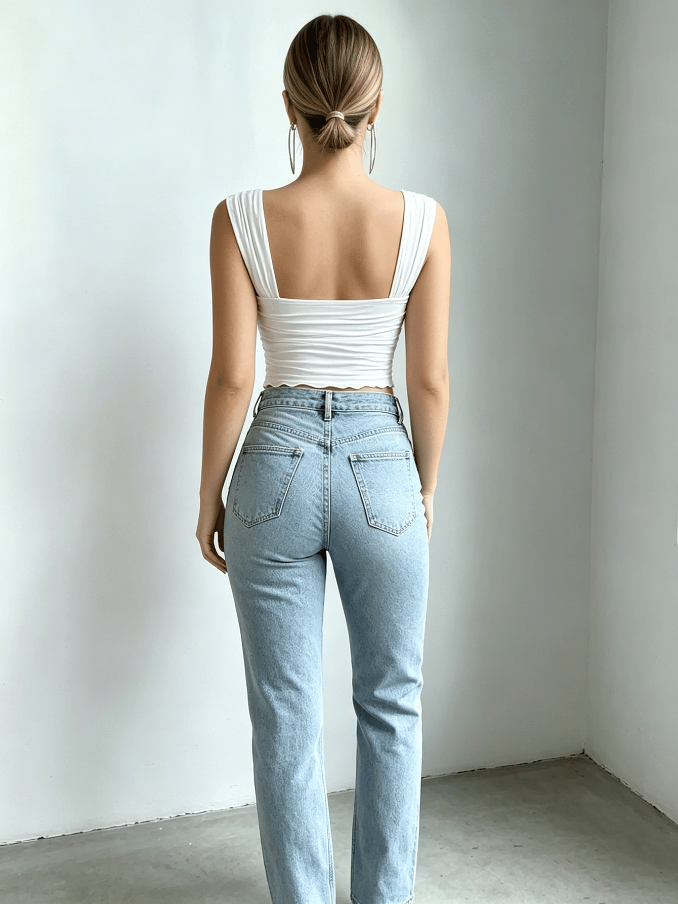 White Sweetheart Neck Ruched Wide Strap Crop Top
