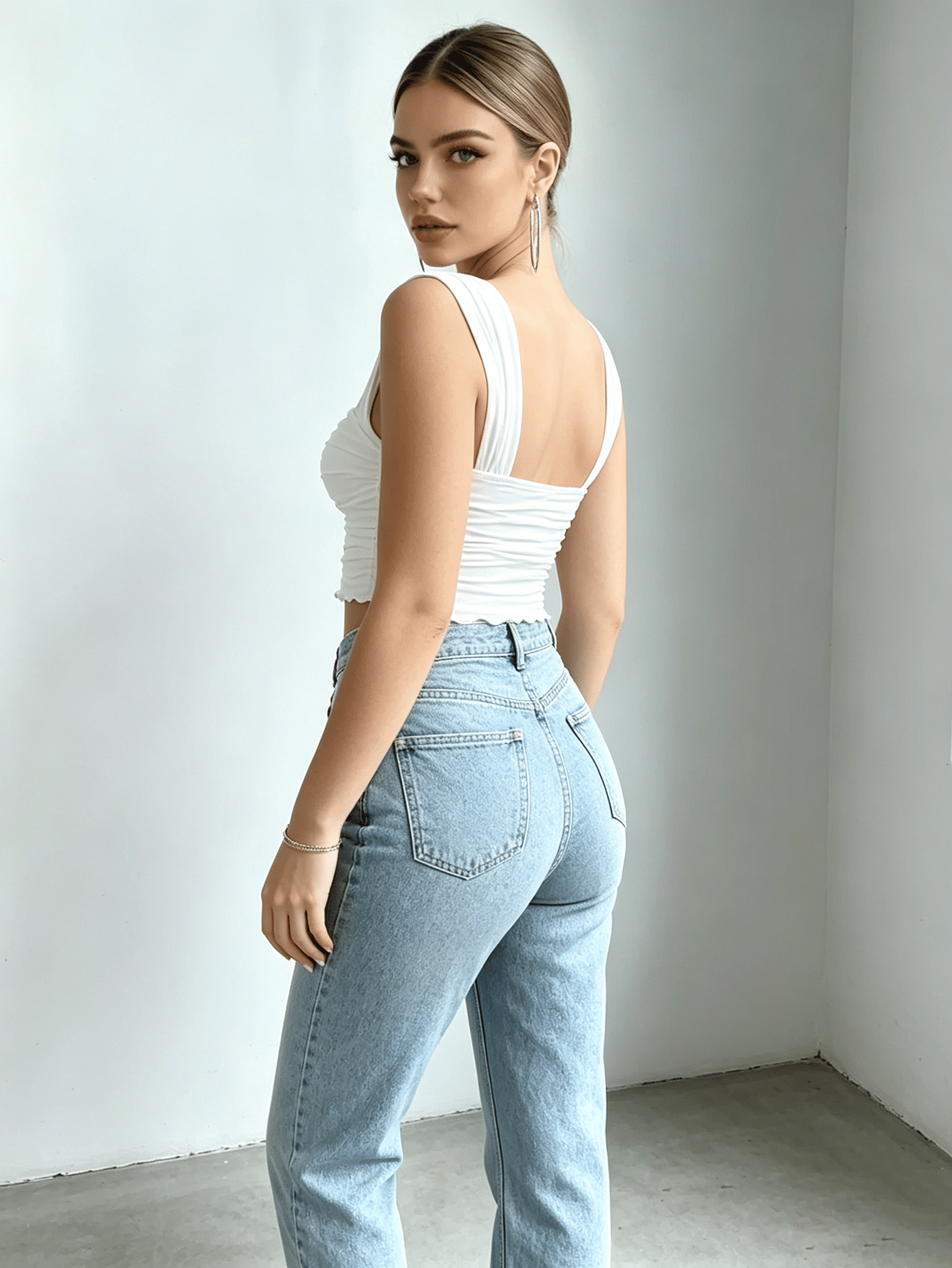 White Sweetheart Neck Ruched Wide Strap Crop Top