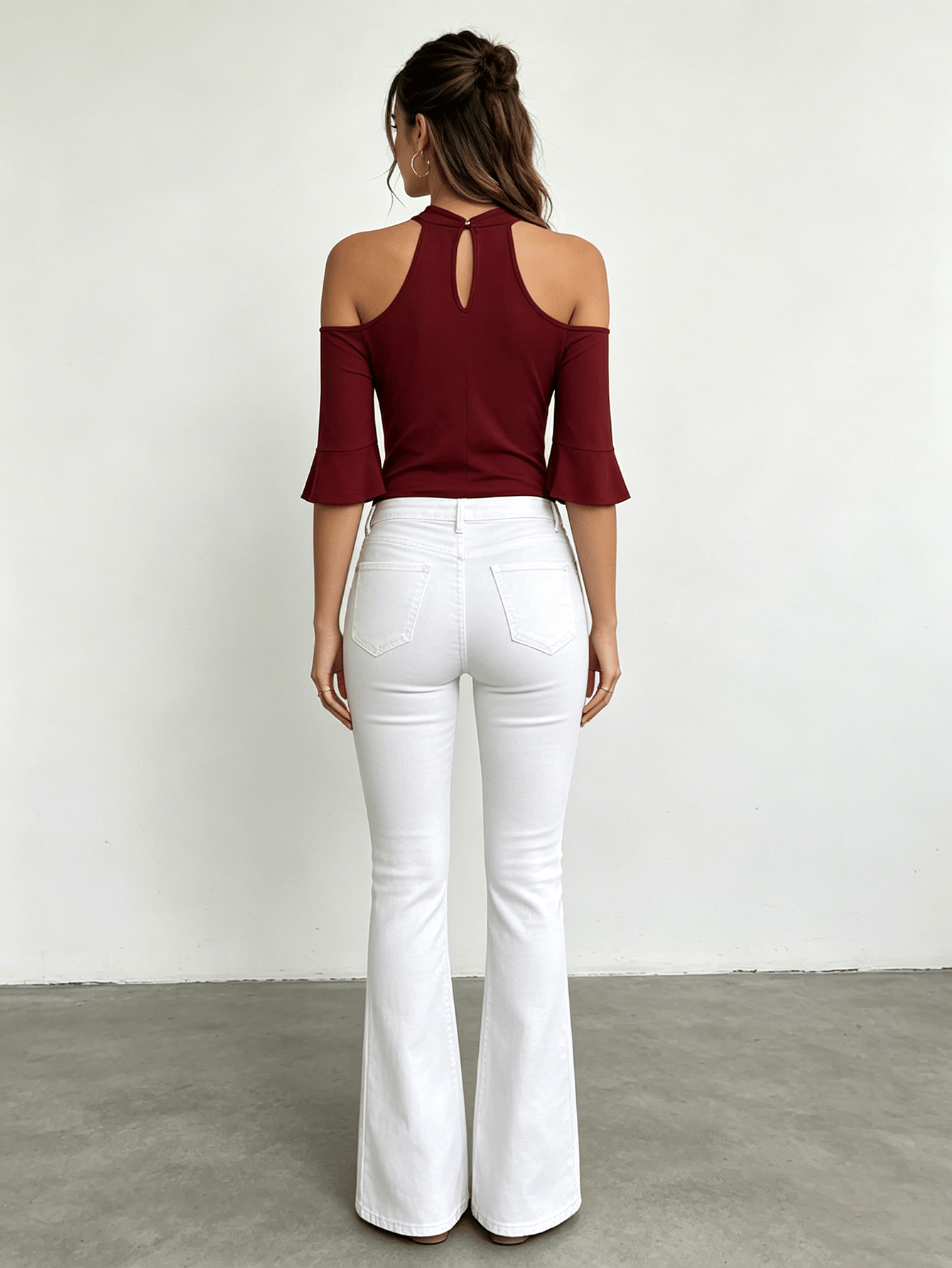 Burgundy Criss-Cross Cold Shoulder Sleeve Top