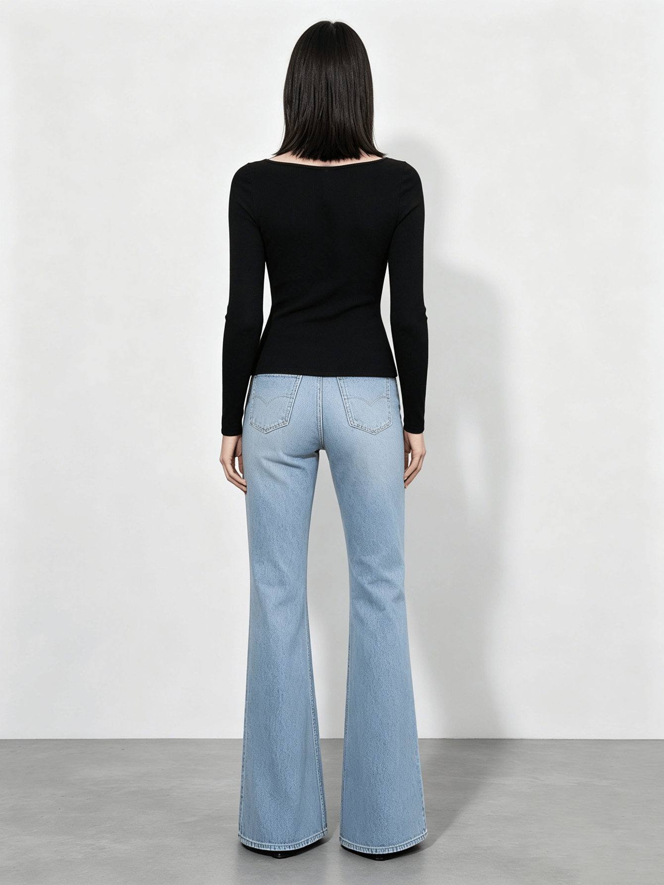 Black Ribbed Fitted Long Sleeve Top
