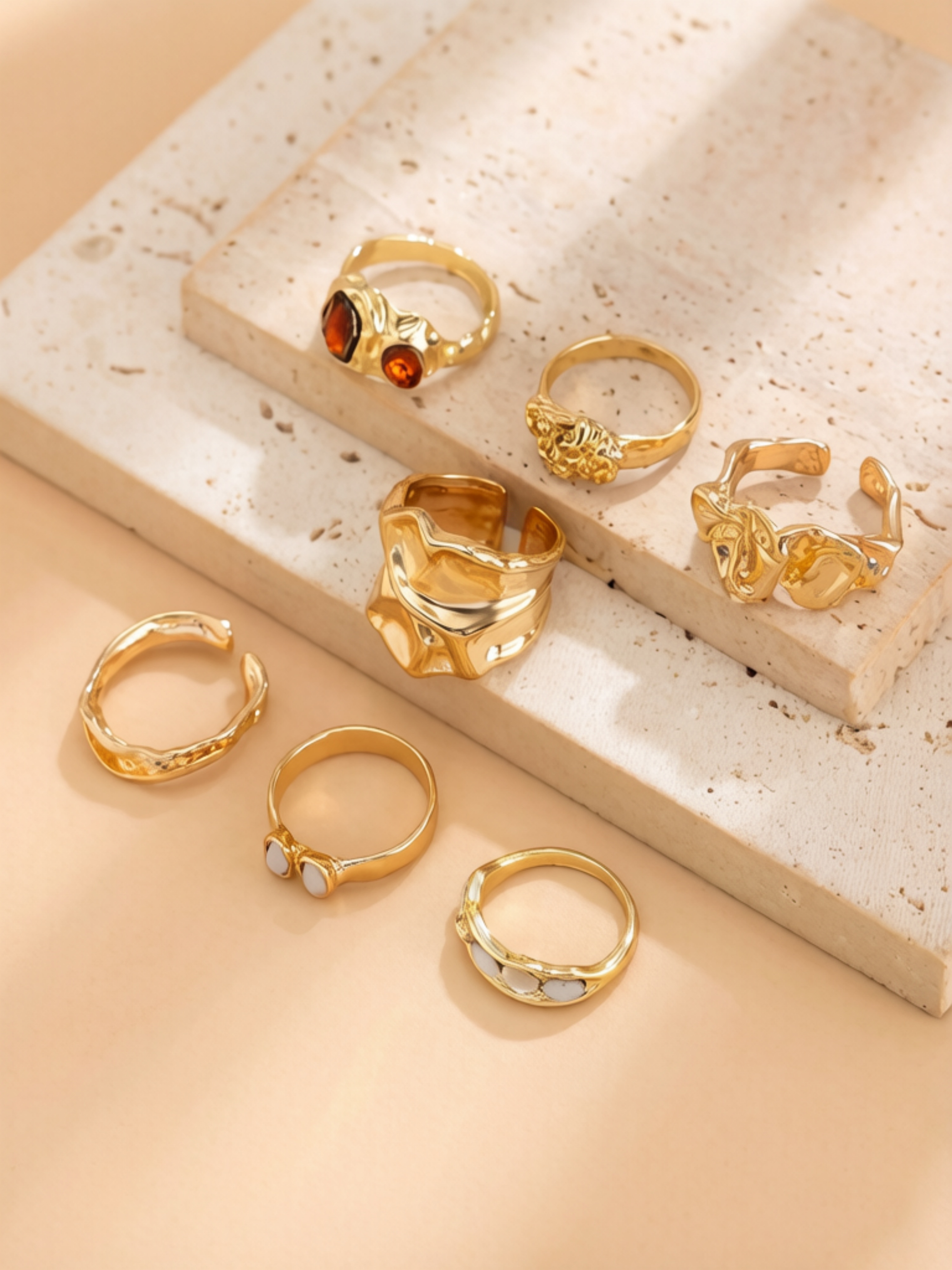 Gold Statement Ring Set