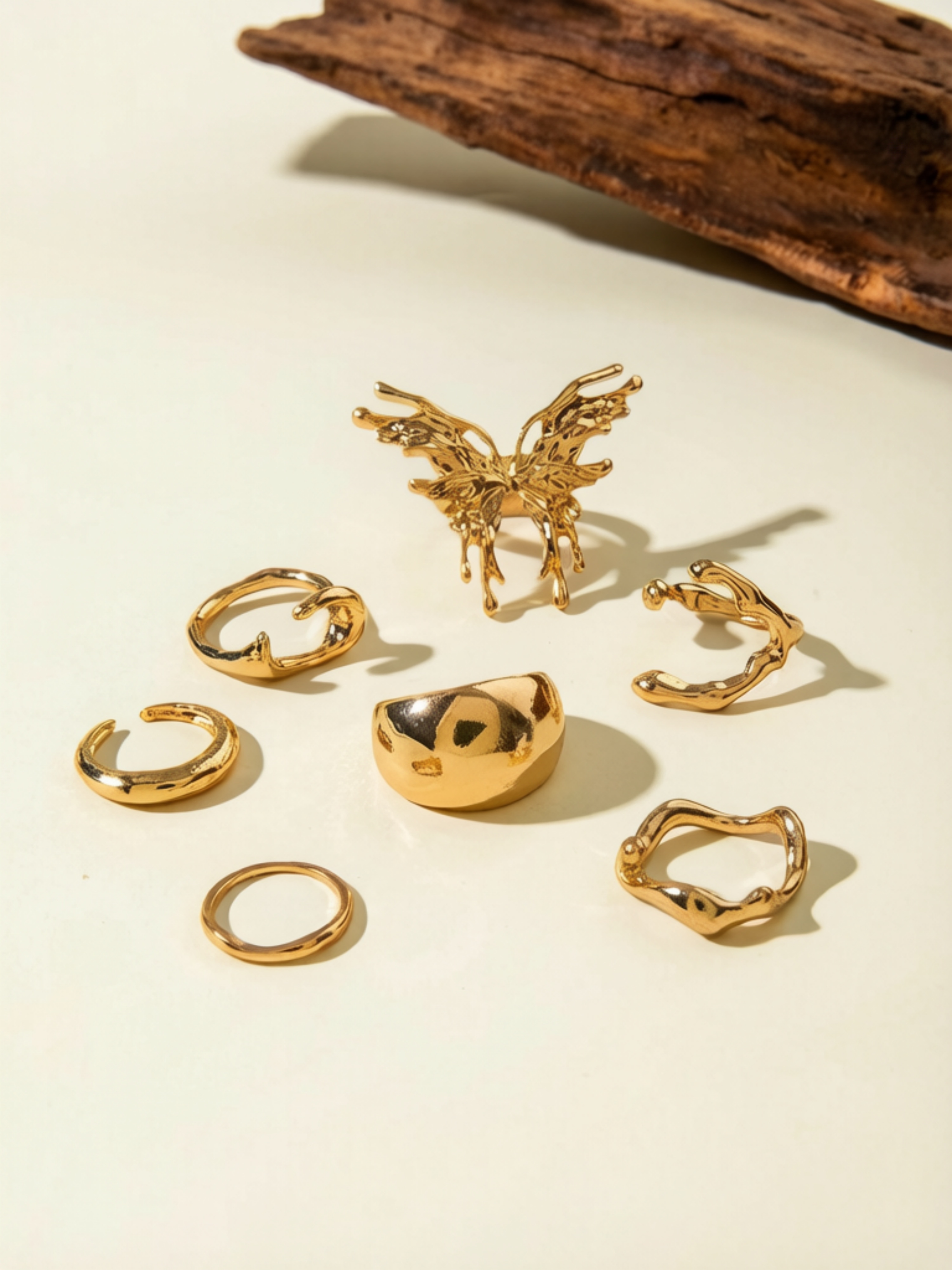 Gold Ring Set with Butterfly Design
