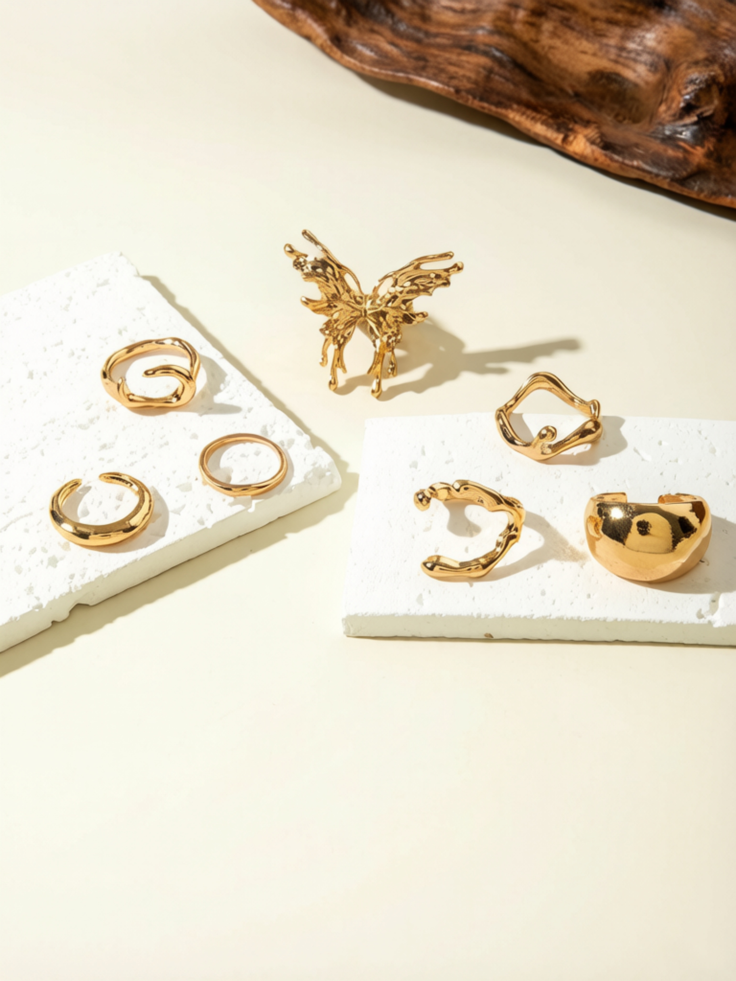 Gold Ring Set with Butterfly Design