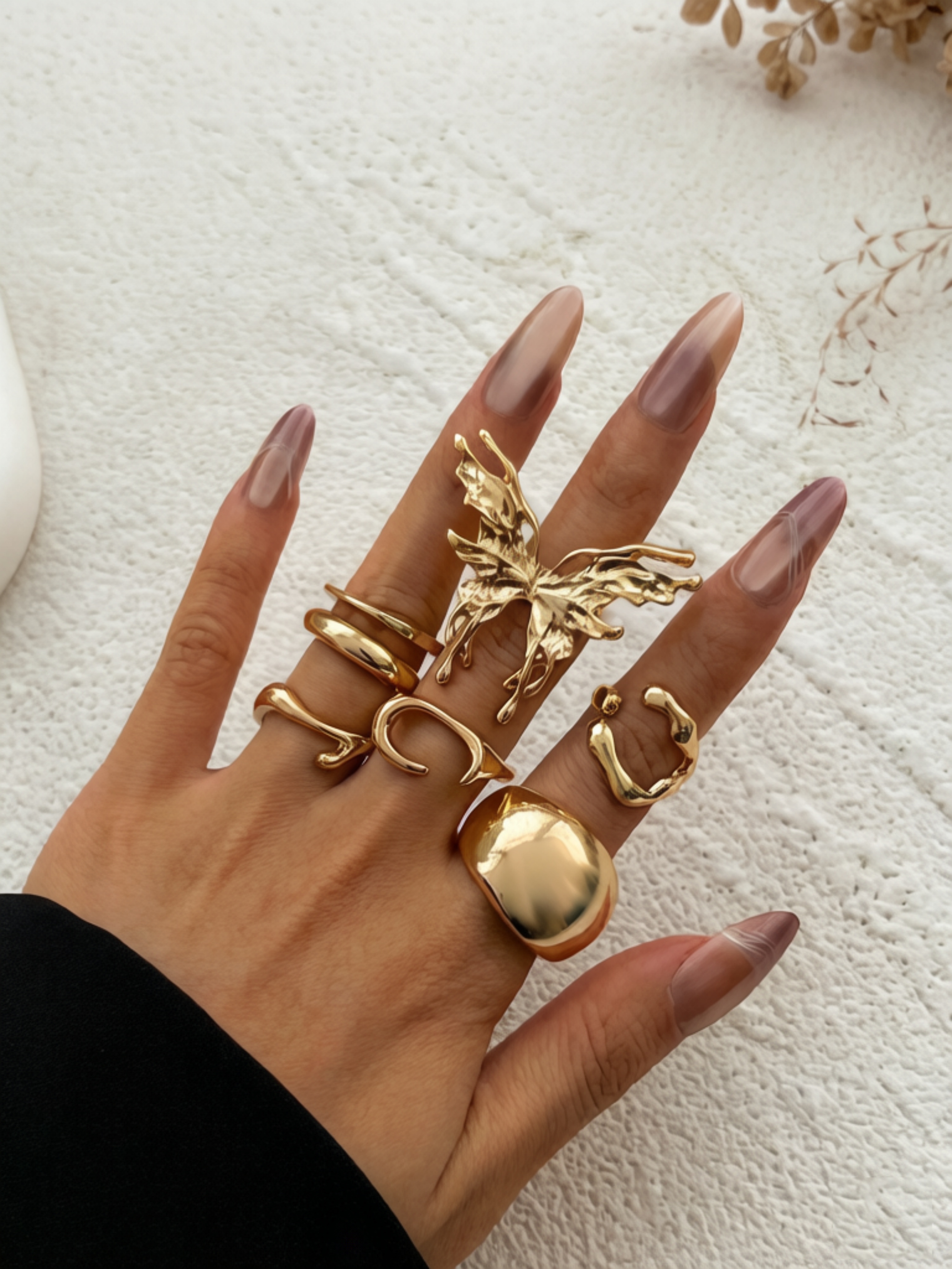 Gold Ring Set with Butterfly Design