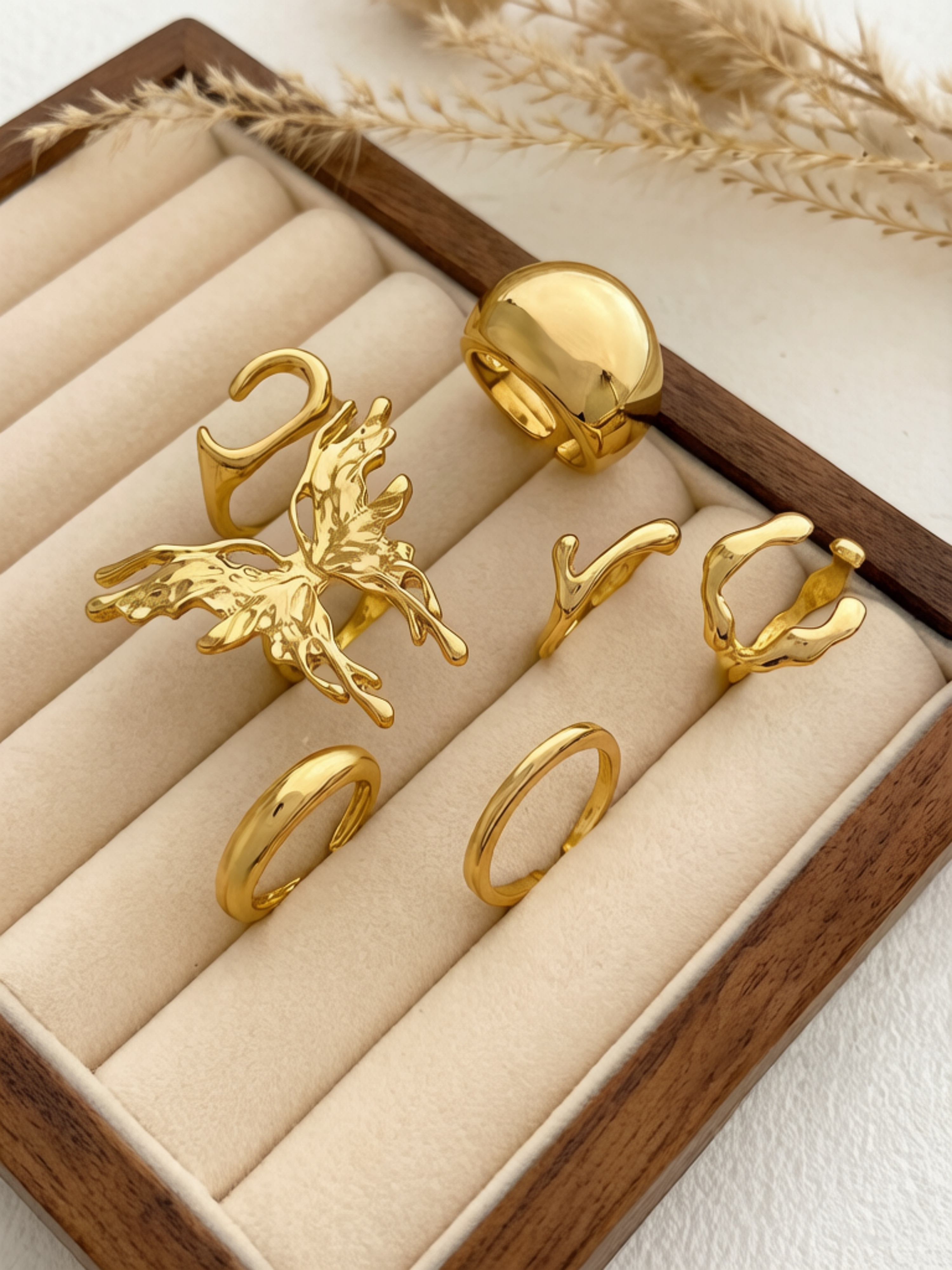 Gold Ring Set with Butterfly Design