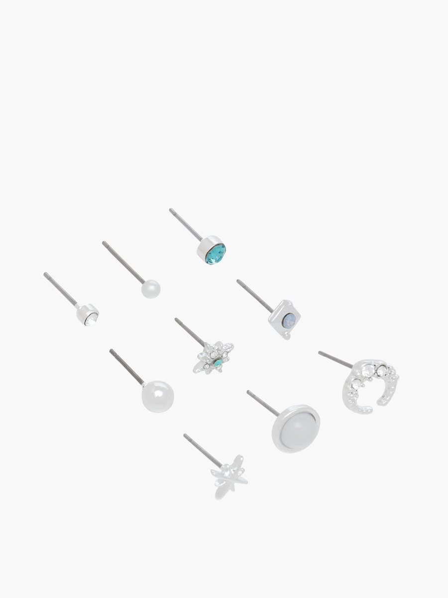 Pack of 9 Silver Tone Assorted Earrings with Pushback Closure