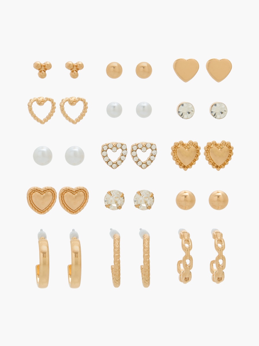 Pack of 15 Gold Tone Assorted Earrings with Pushback Closure