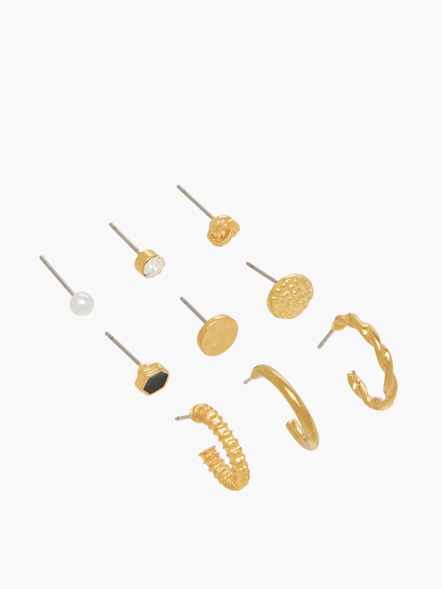 Pack of 9 Gold Tone Assorted Earrings with Pushback Closure