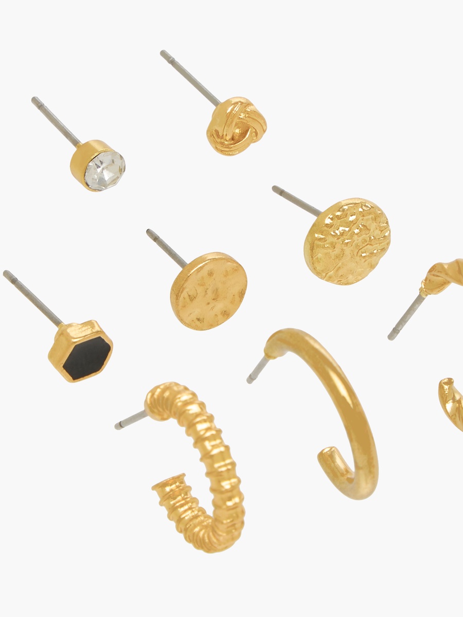 Pack of 9 Gold Tone Assorted Earrings with Pushback Closure