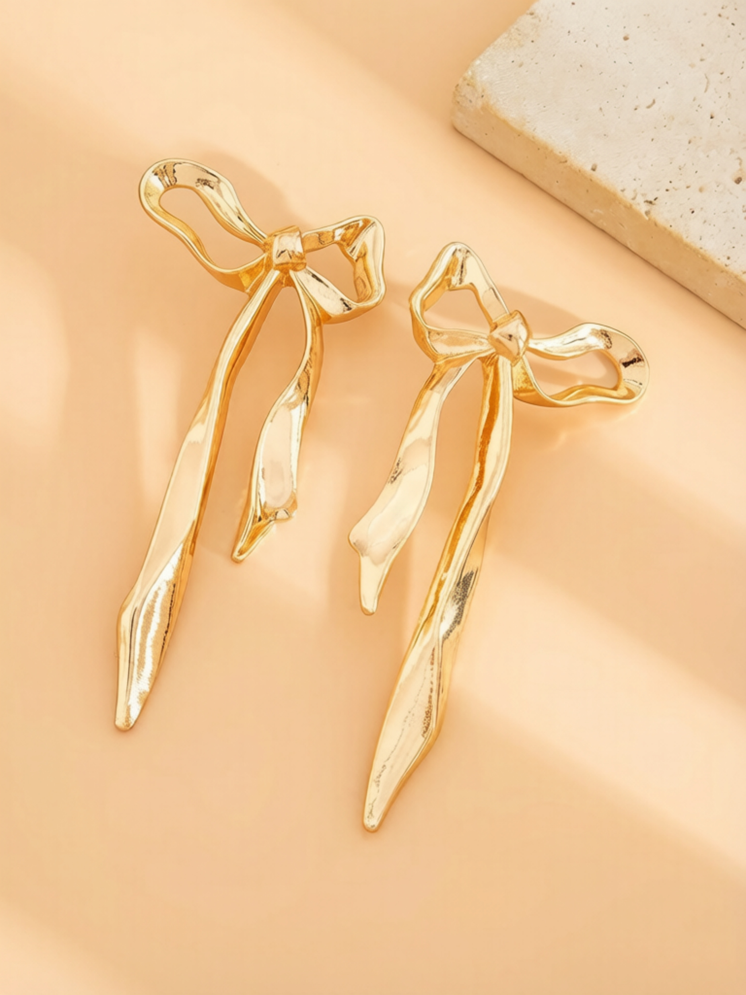 Gold Bow Drop Stud Earrings - Casual Style