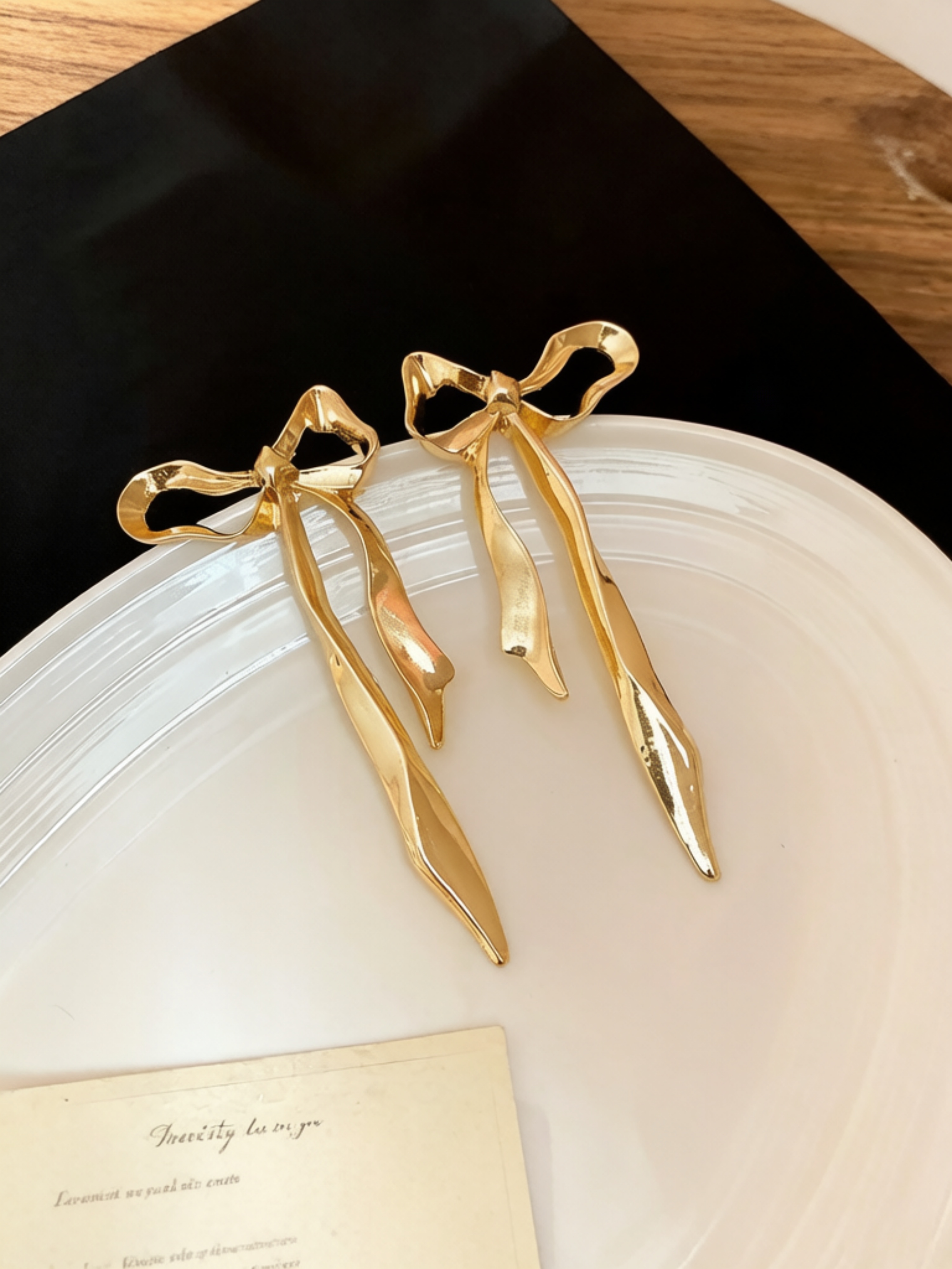 Gold Bow Drop Stud Earrings - Casual Style