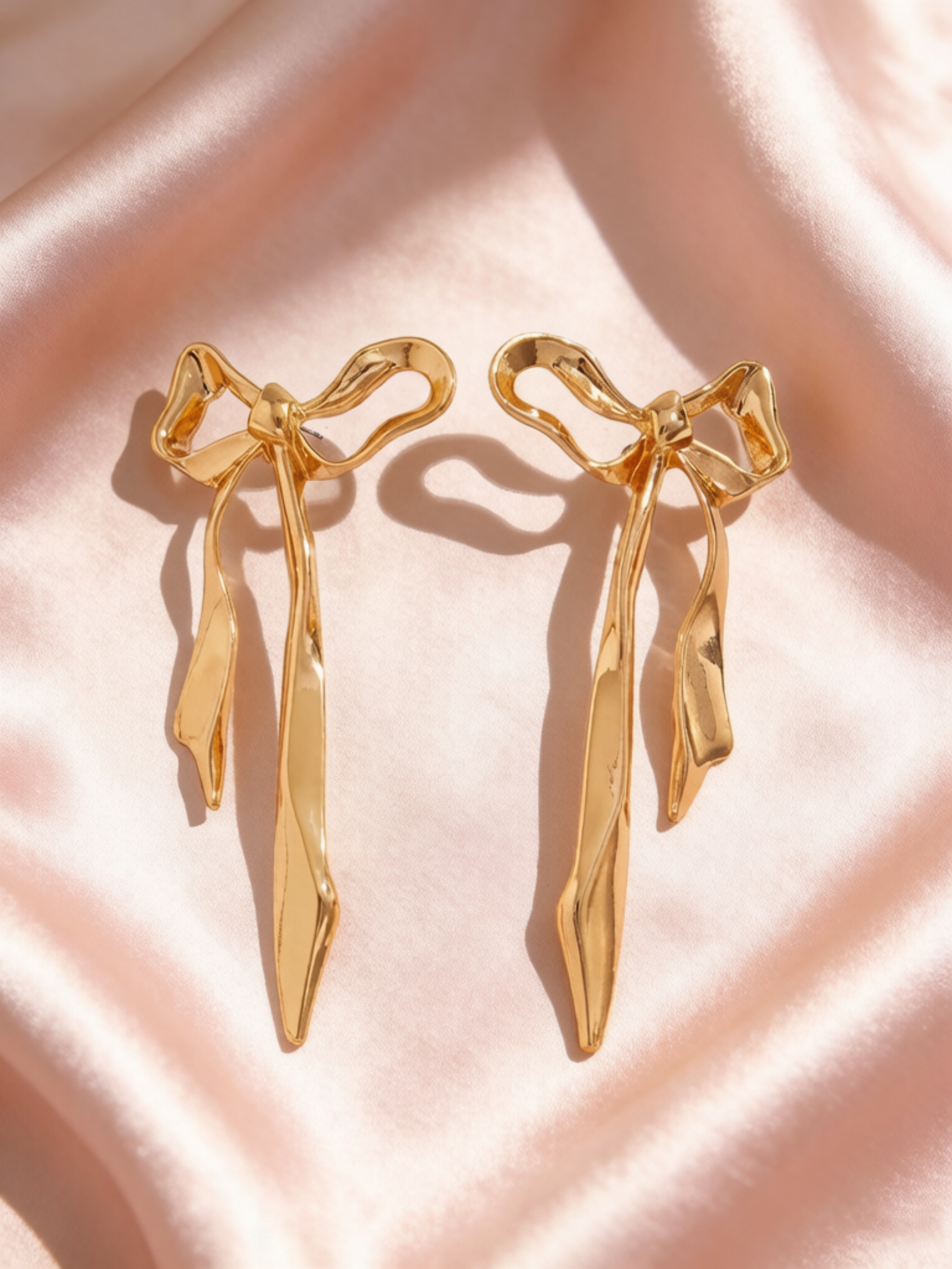 Gold Bow Drop Stud Earrings - Casual Style