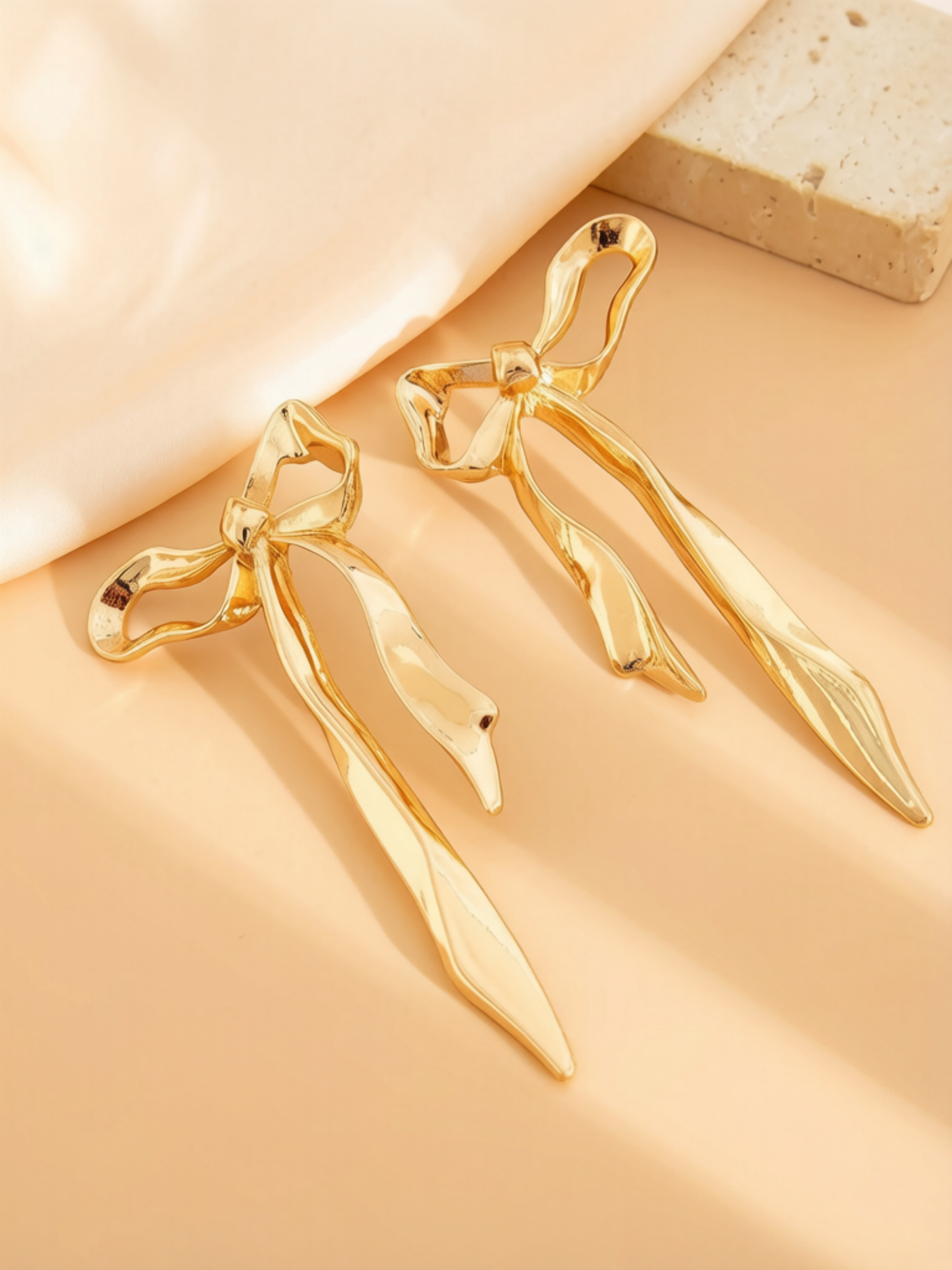 Gold Bow Drop Stud Earrings - Casual Style