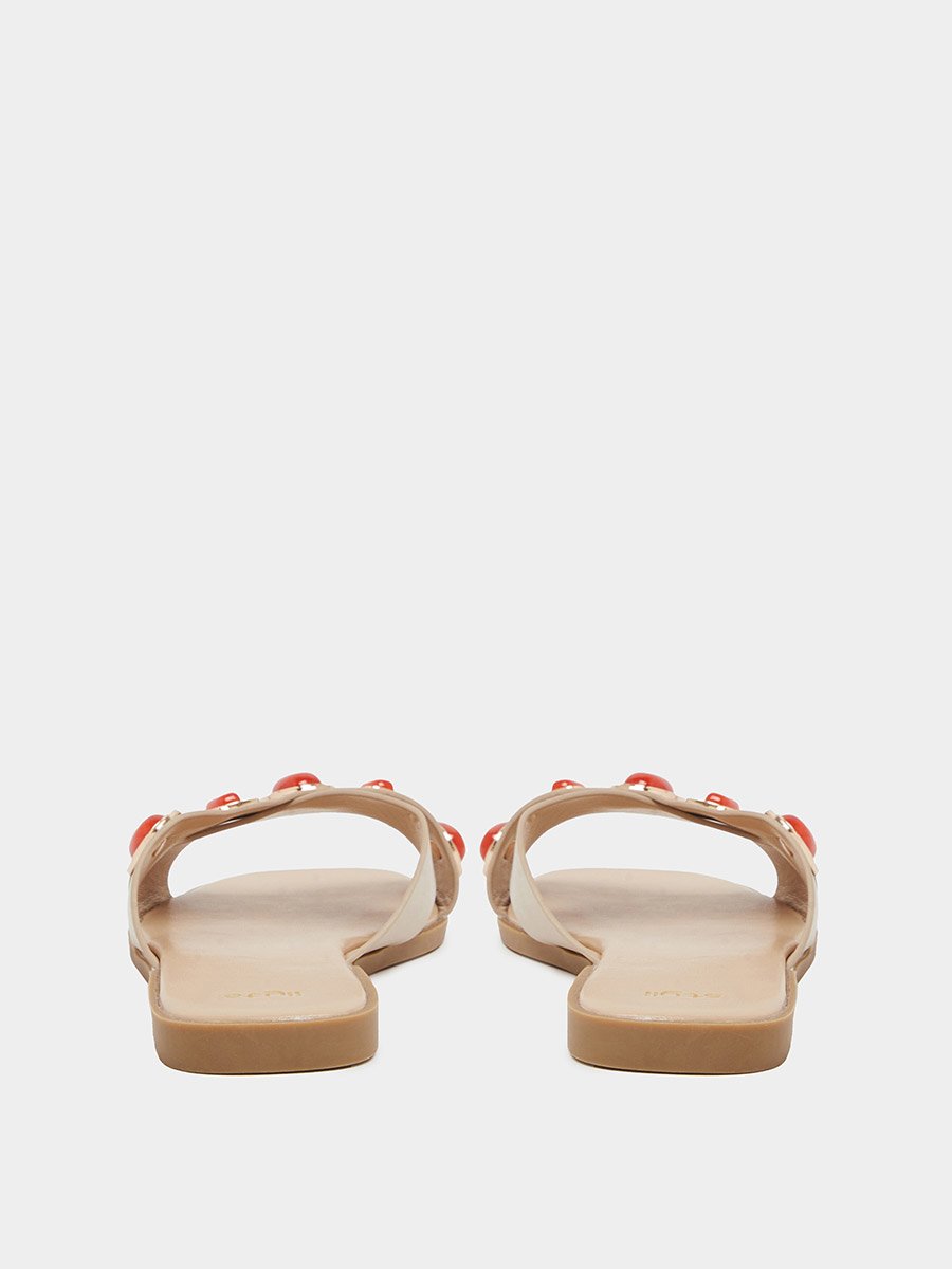 Beige Embellished Flat Sandals