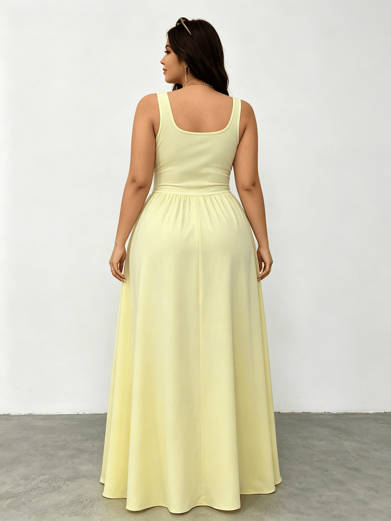 Plus Size Square Neck A-Line Maxi Dress